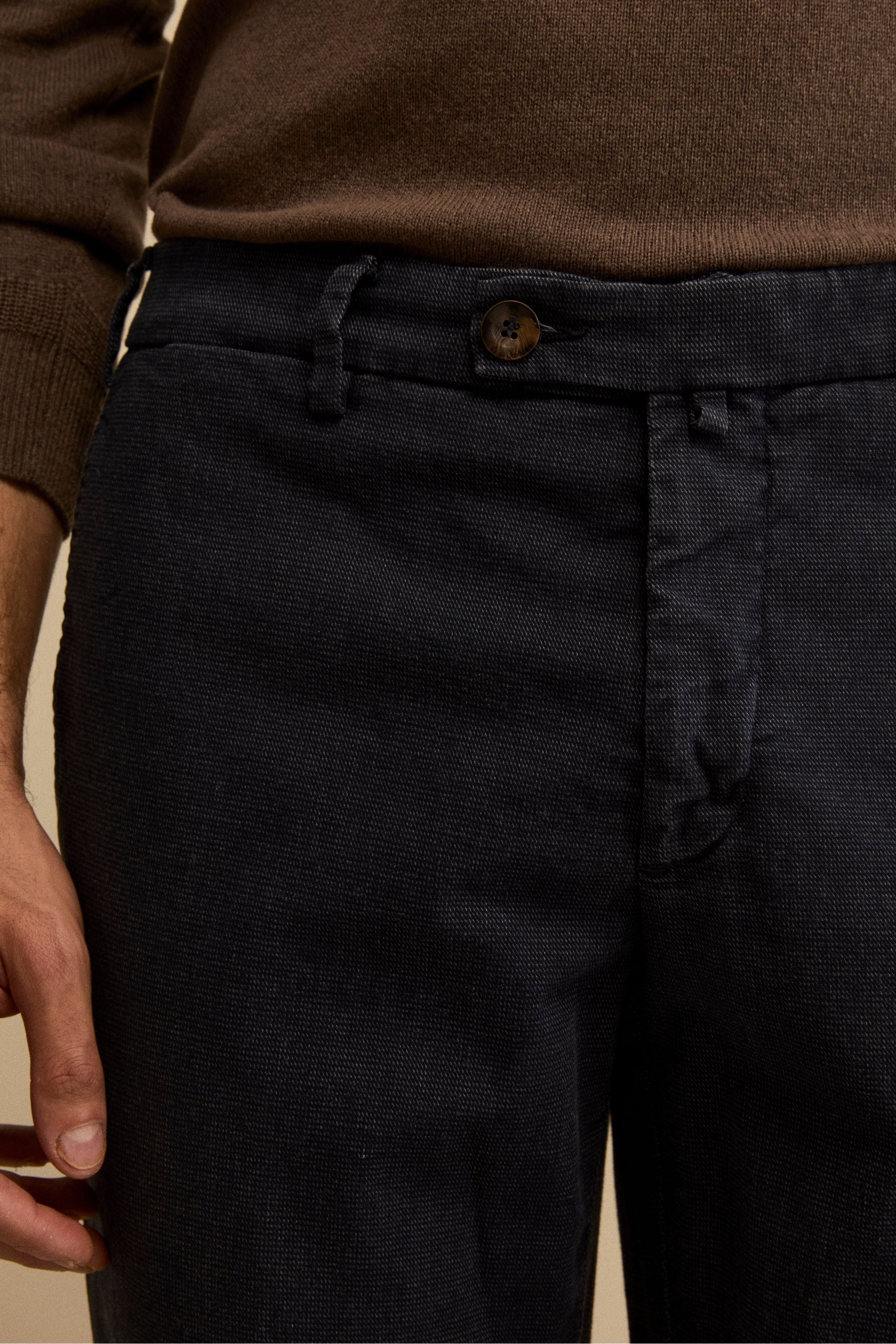 Micro-Dot Regular Fit Cotton Trousers - BLUE