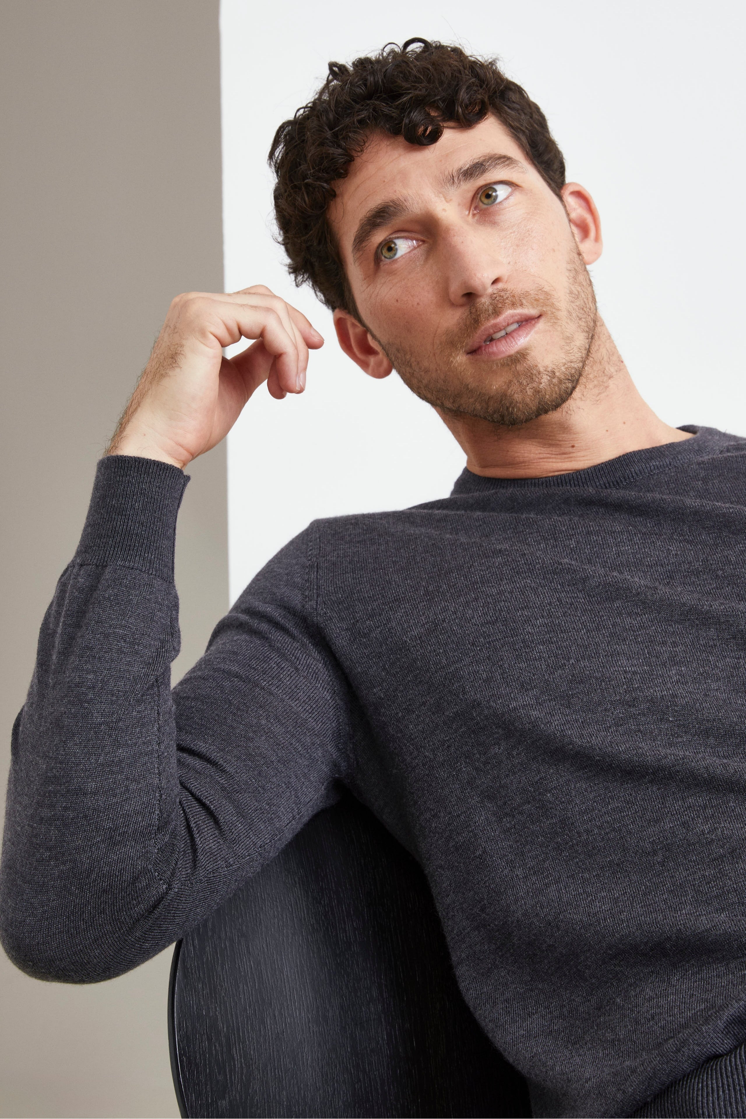 Pullover Girocollo in Lana Merino - ANTRACITE