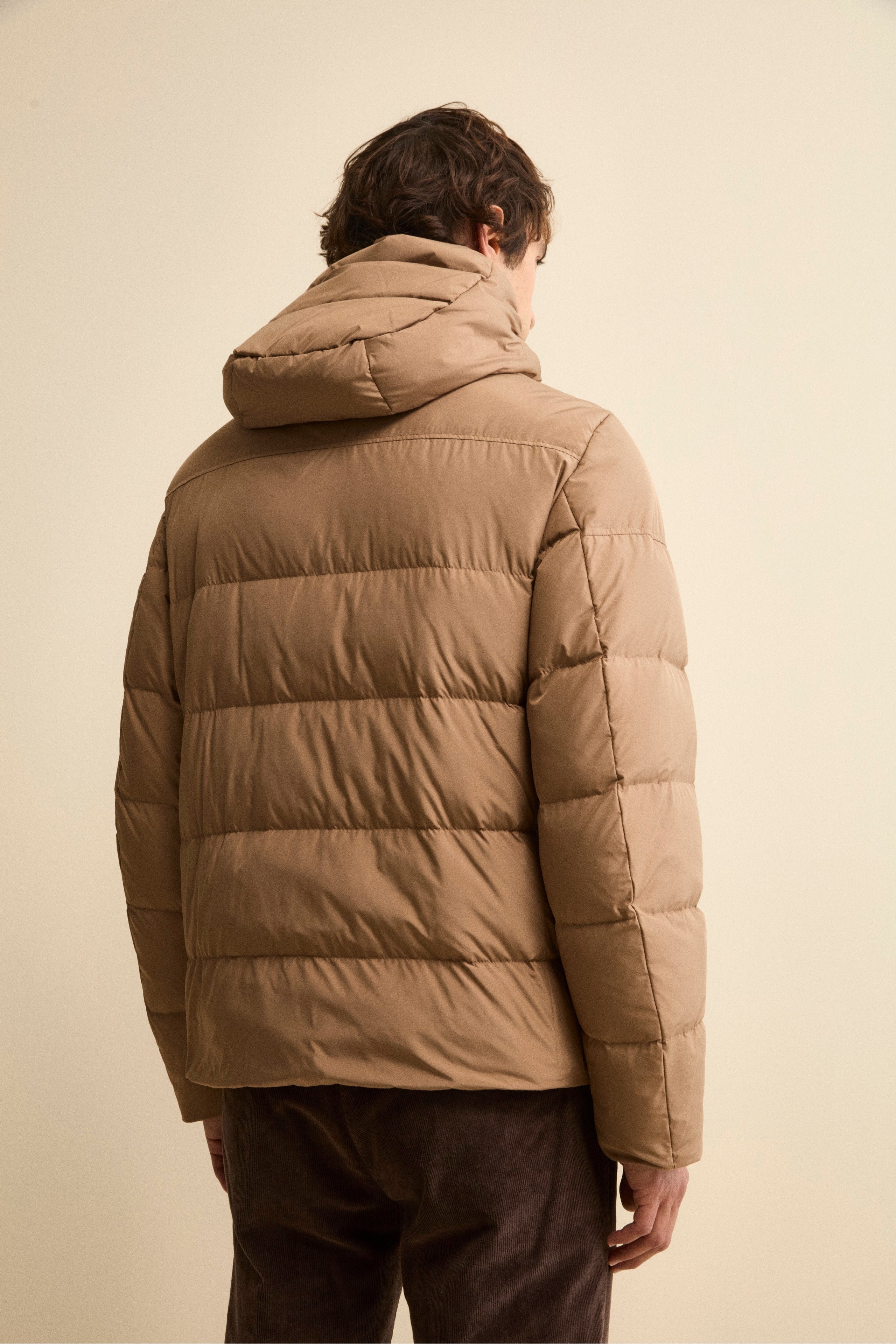 Down Jacket with Removable Hood - Camel