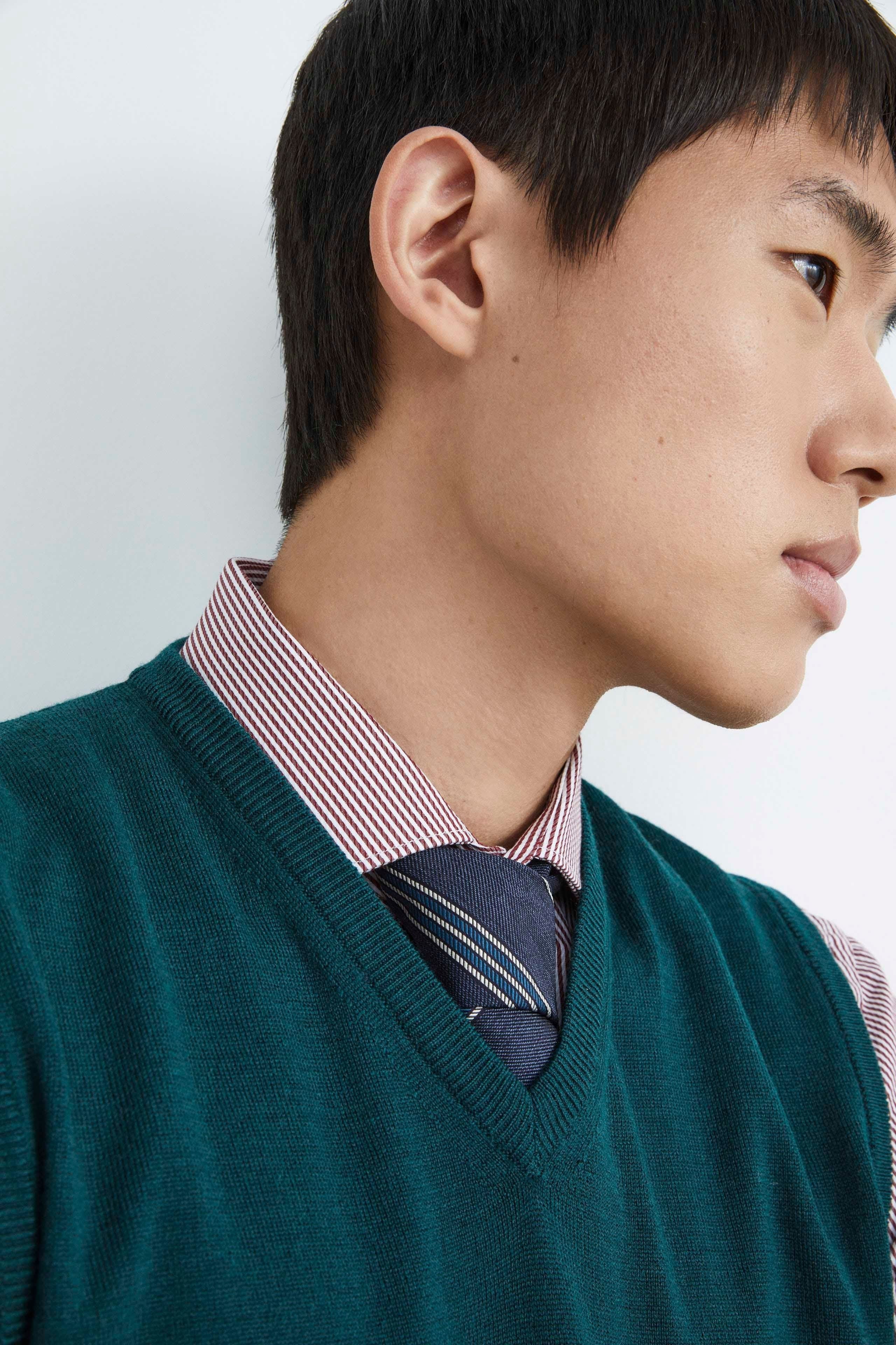 Gilet in lana scollo a V - VERDE SCURO