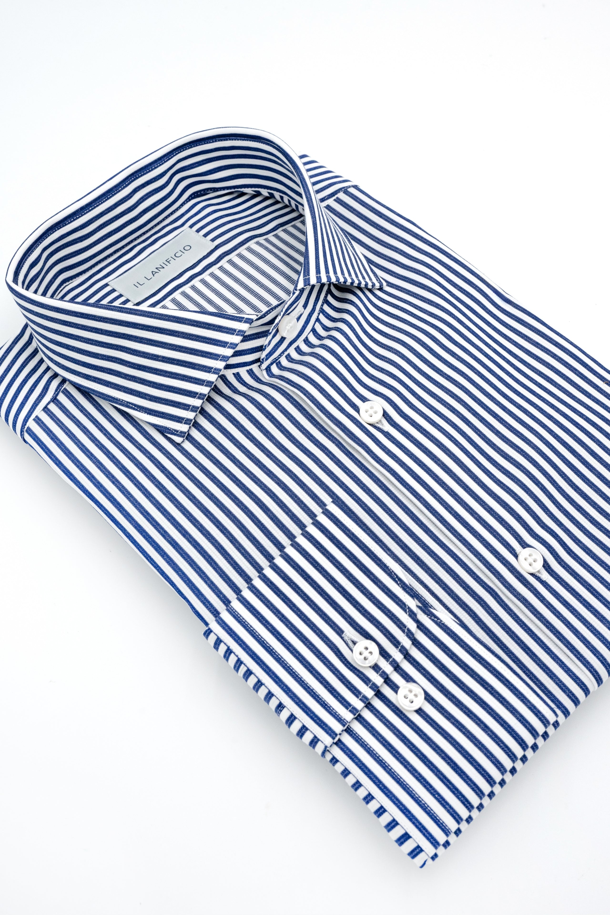 Custom-Fit Oxford Shirt with French Collar - Blue stripe