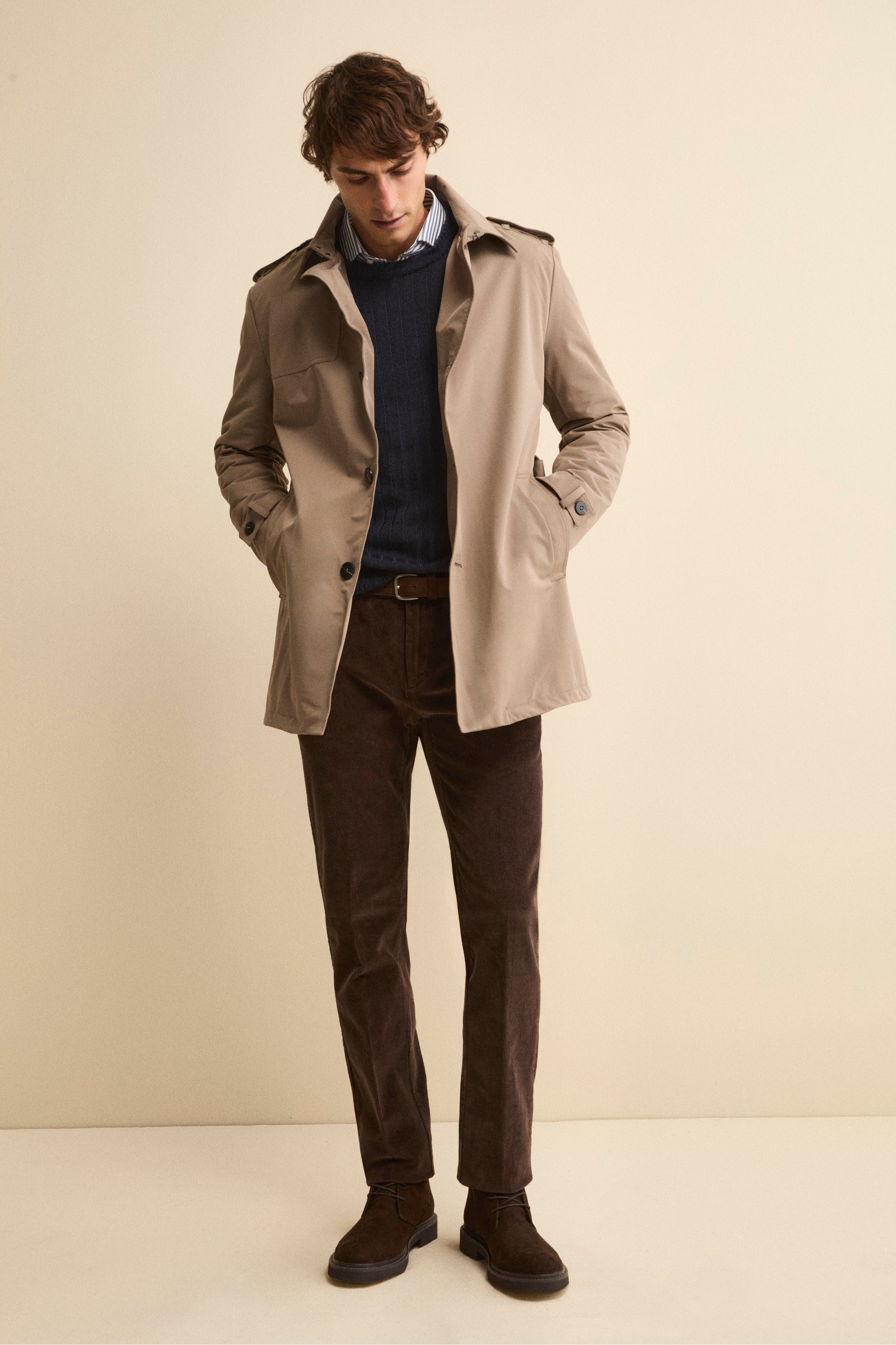 Quilted Raincoat with Belt - Brown