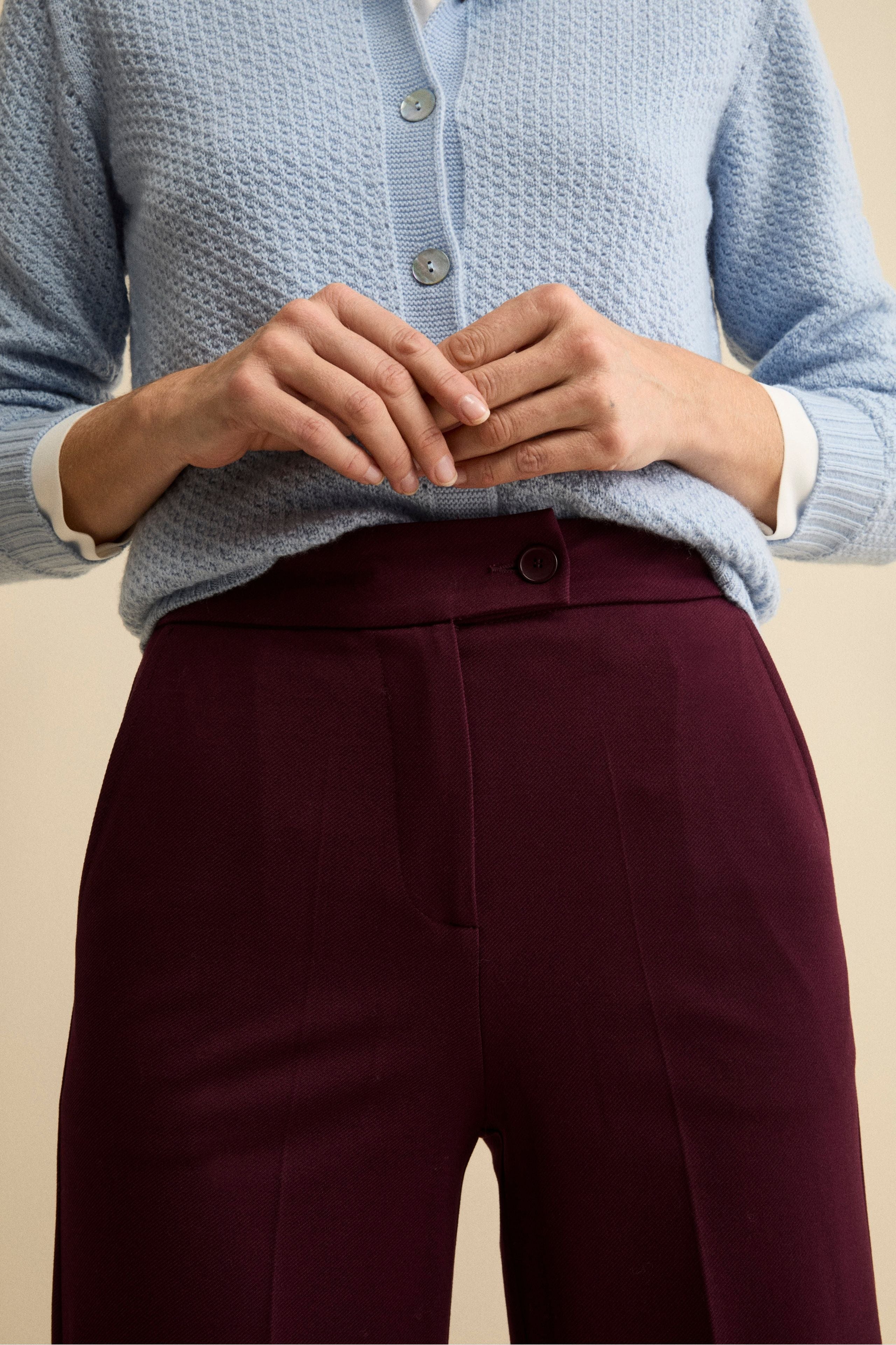 Wide-Leg Cuffed Pleated Trousers - Wine red