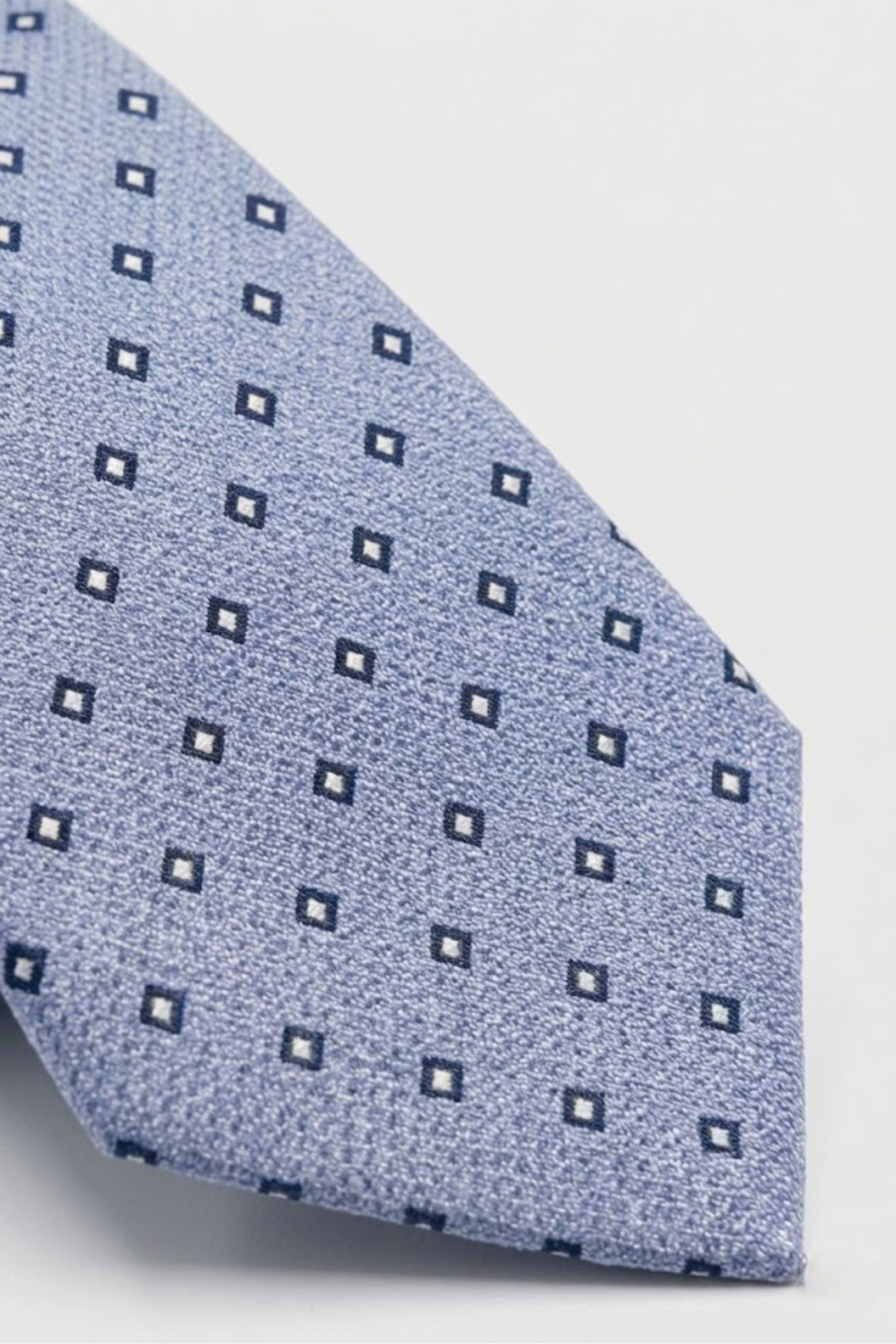 Cravate en Soie à Motif Losanges - Carreaux bleu clair