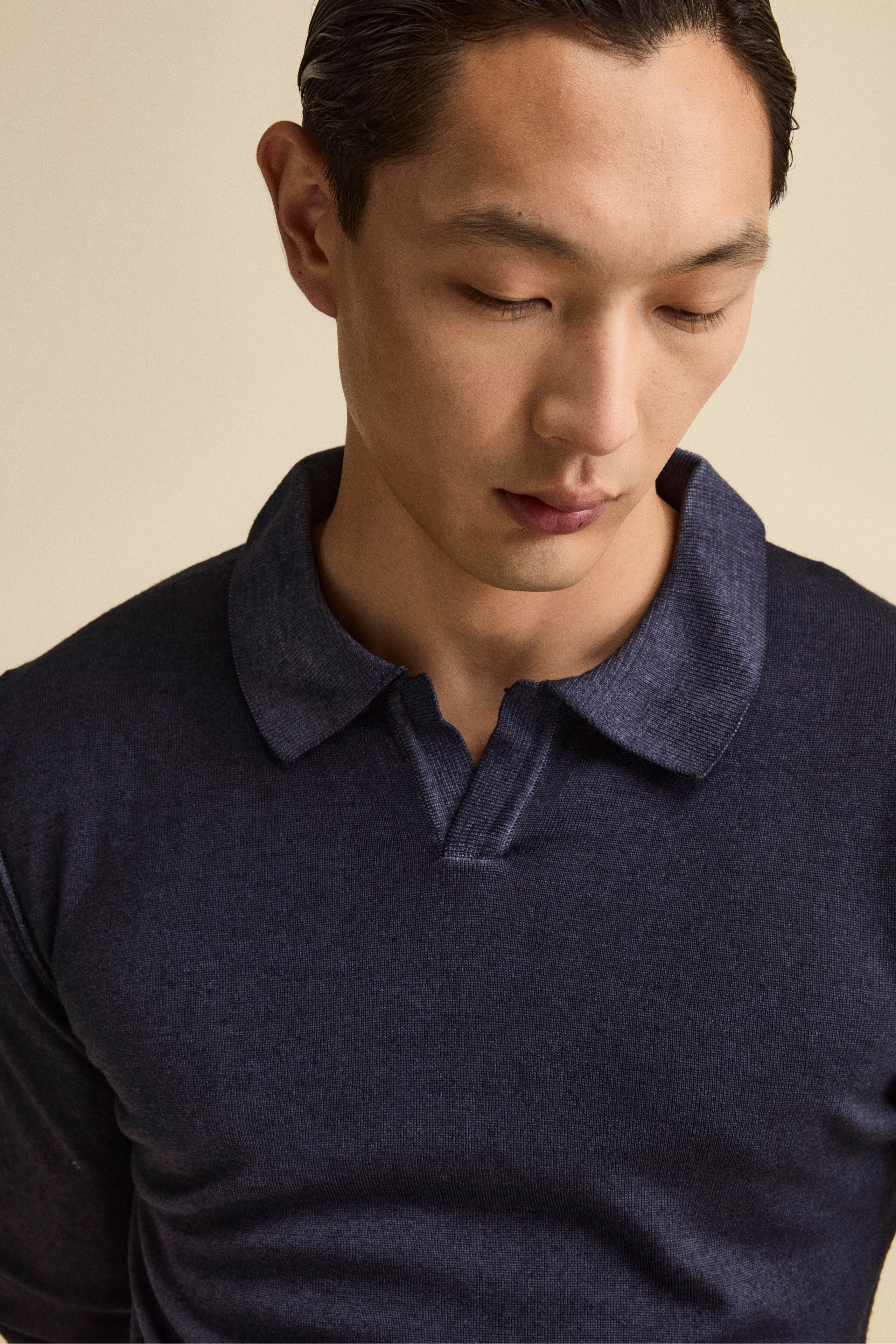 Merino wool derby polo shirt - BLUE MARINE