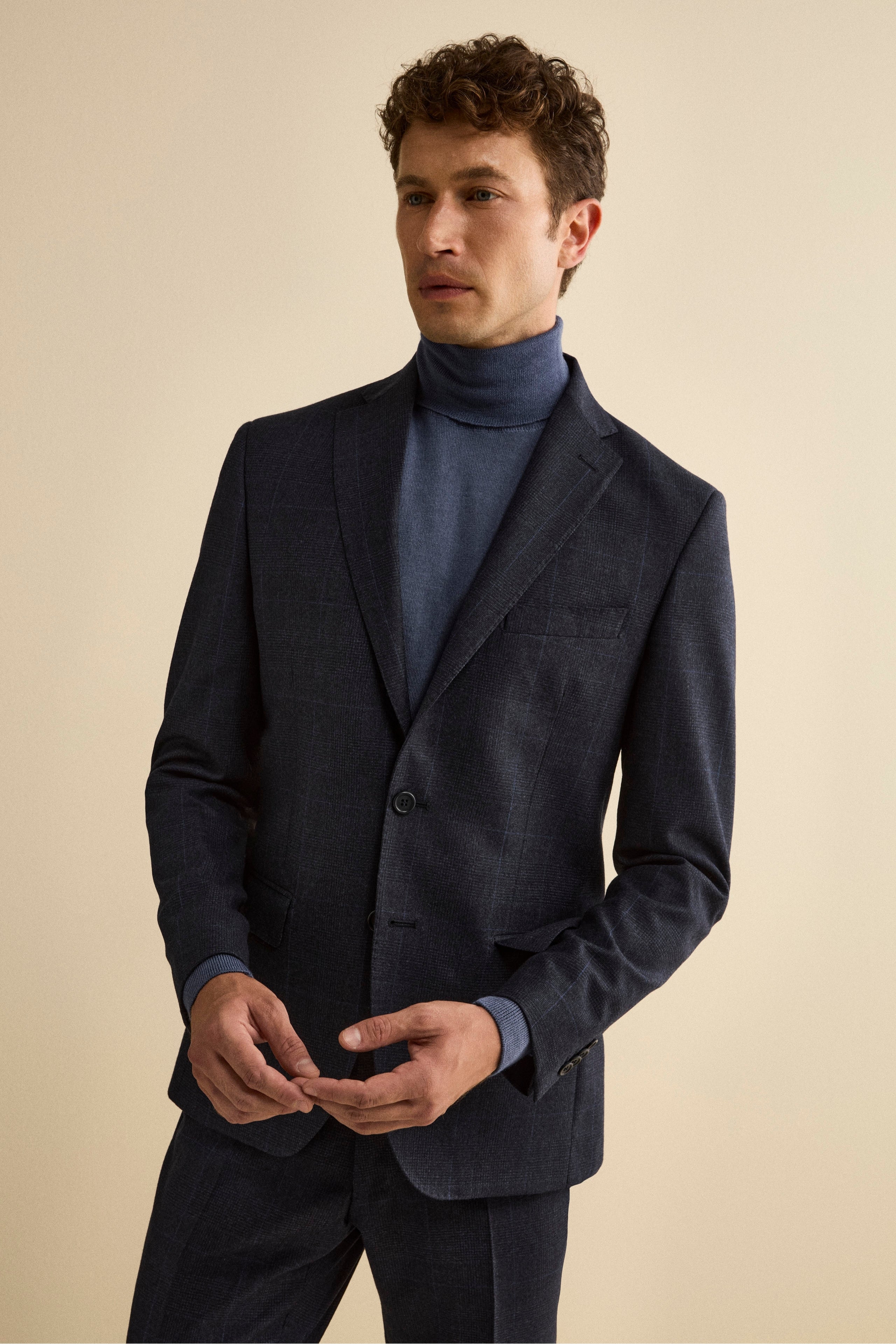 Virgin Wool Slim Fit Suit with Notch Lapel - -