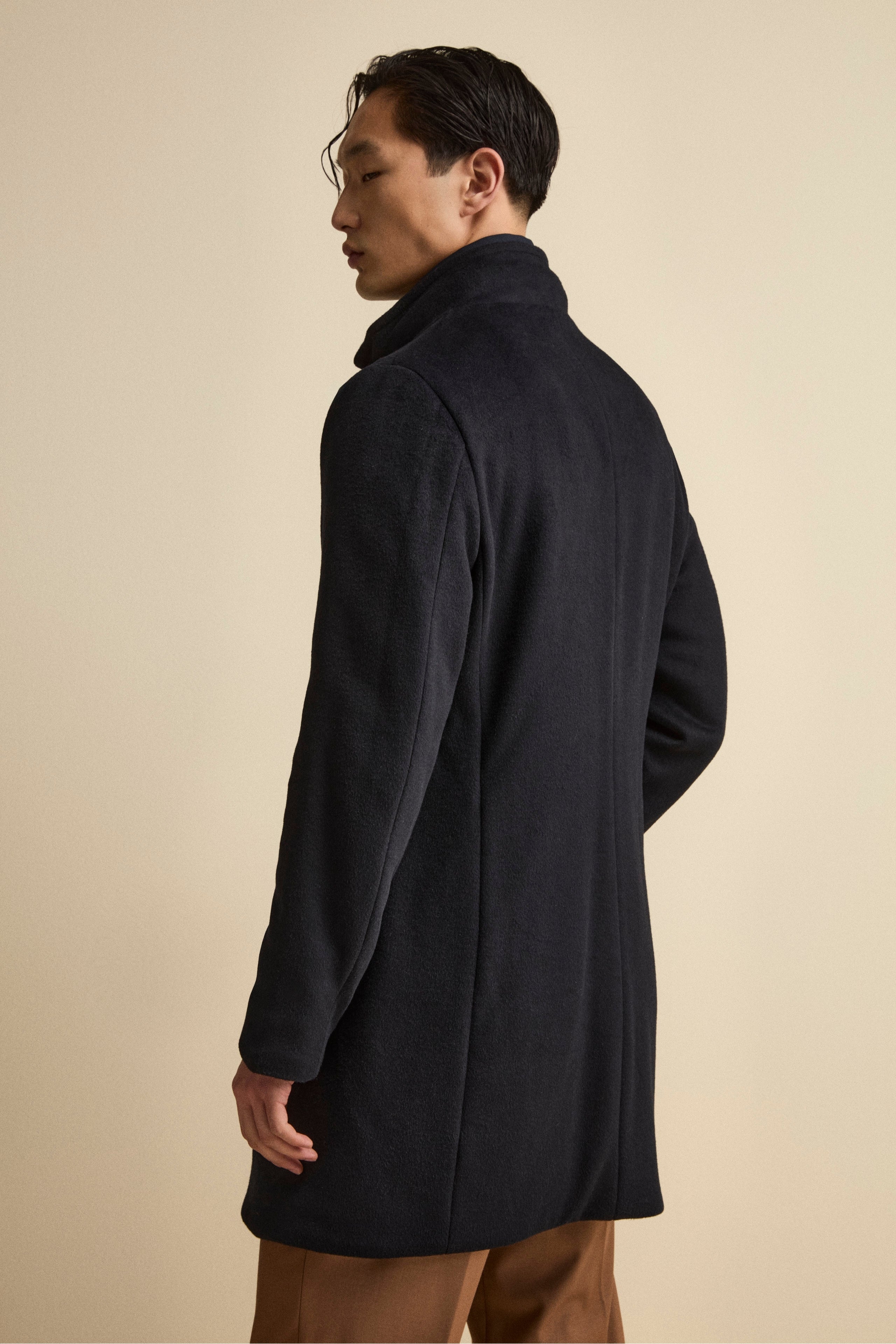 Midi Coat in Wool Blend with Removable Zip-Out Bib - BLUE