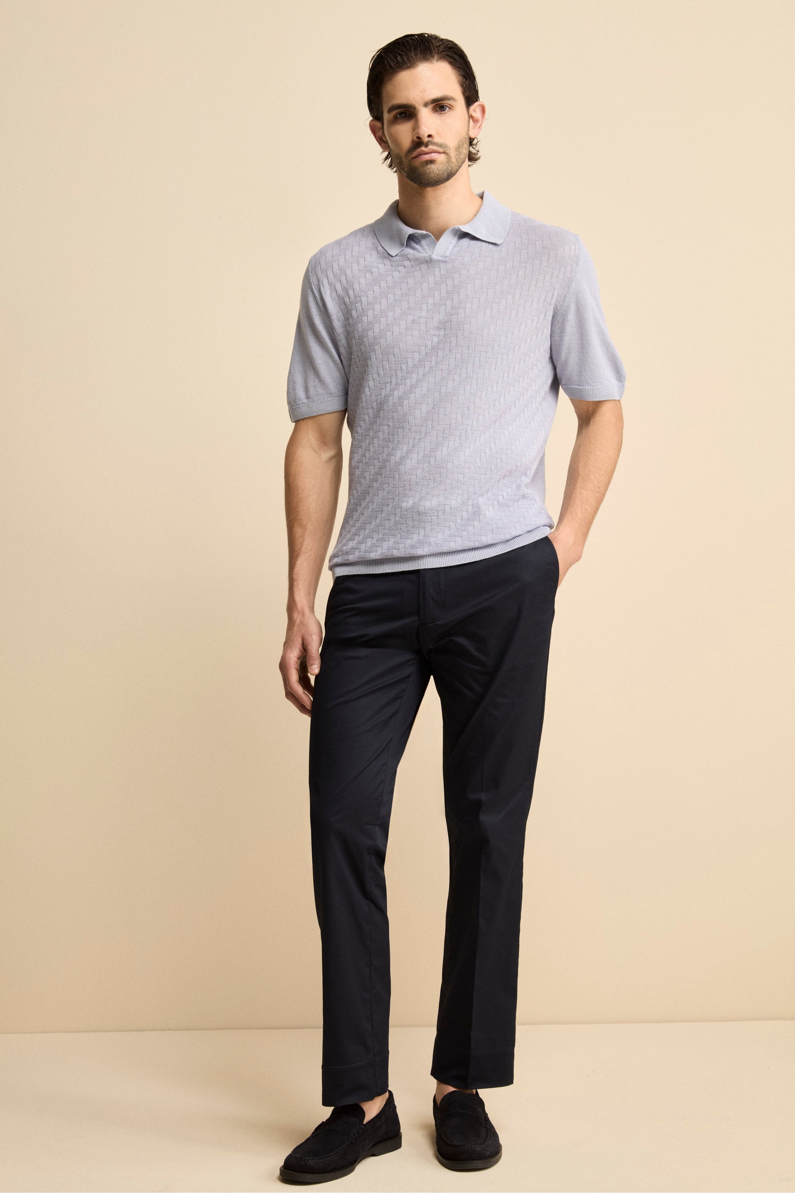 Pantalone Regular Fit in Gabardina - NAVY