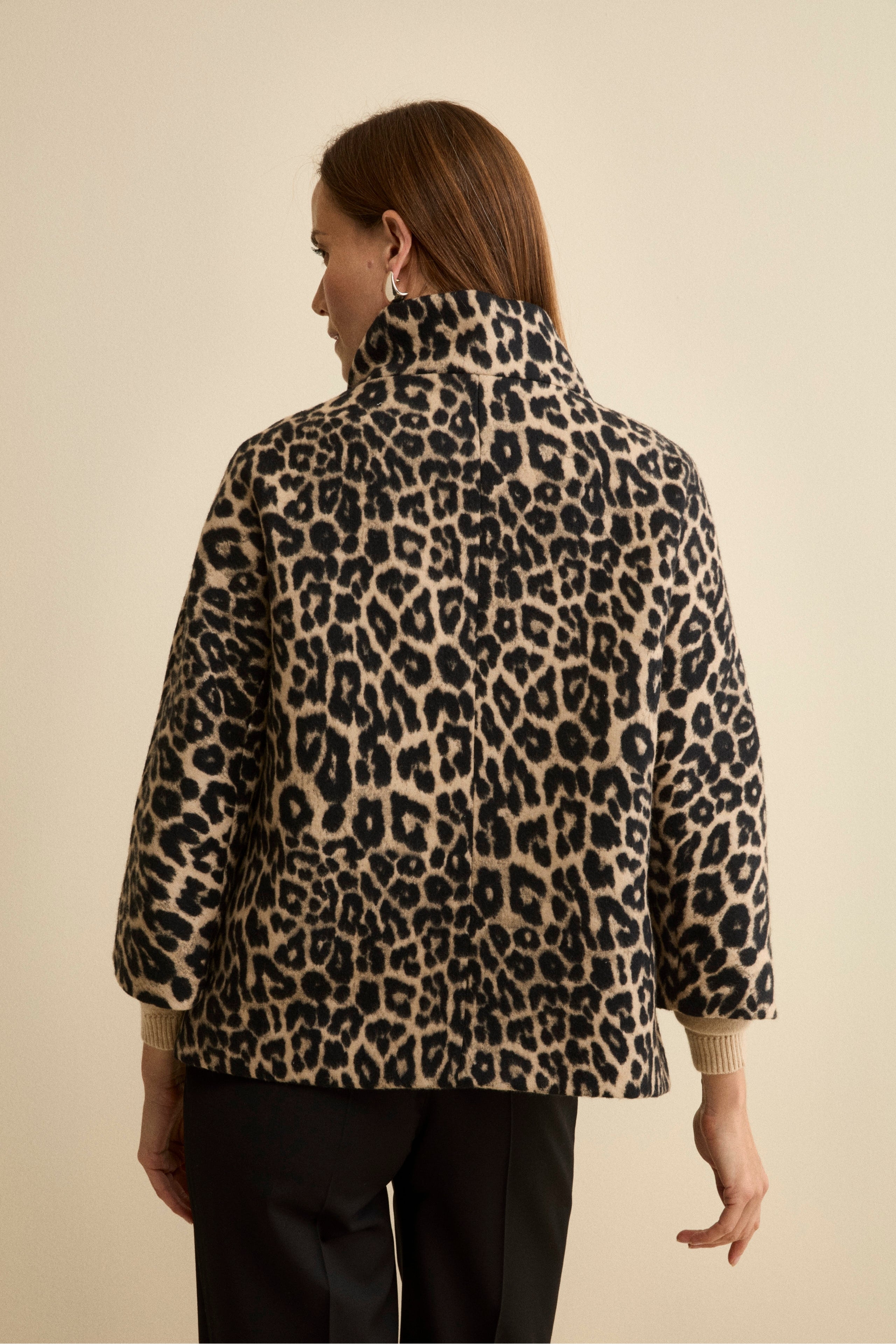 Short Flared Animal-Print Coat - -