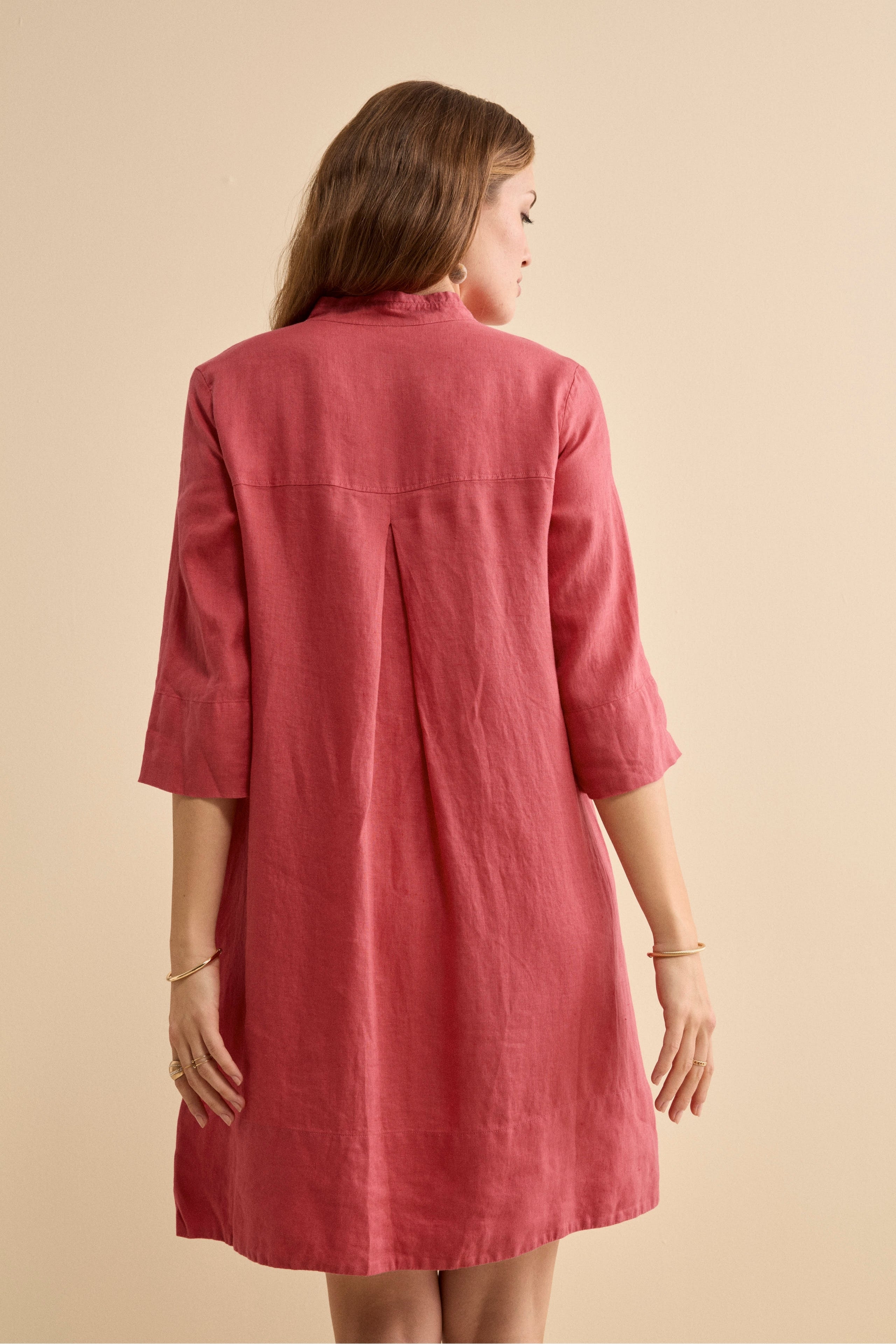 Abito Chemisier Midi in Lino con Collo Coreana - CORALLO