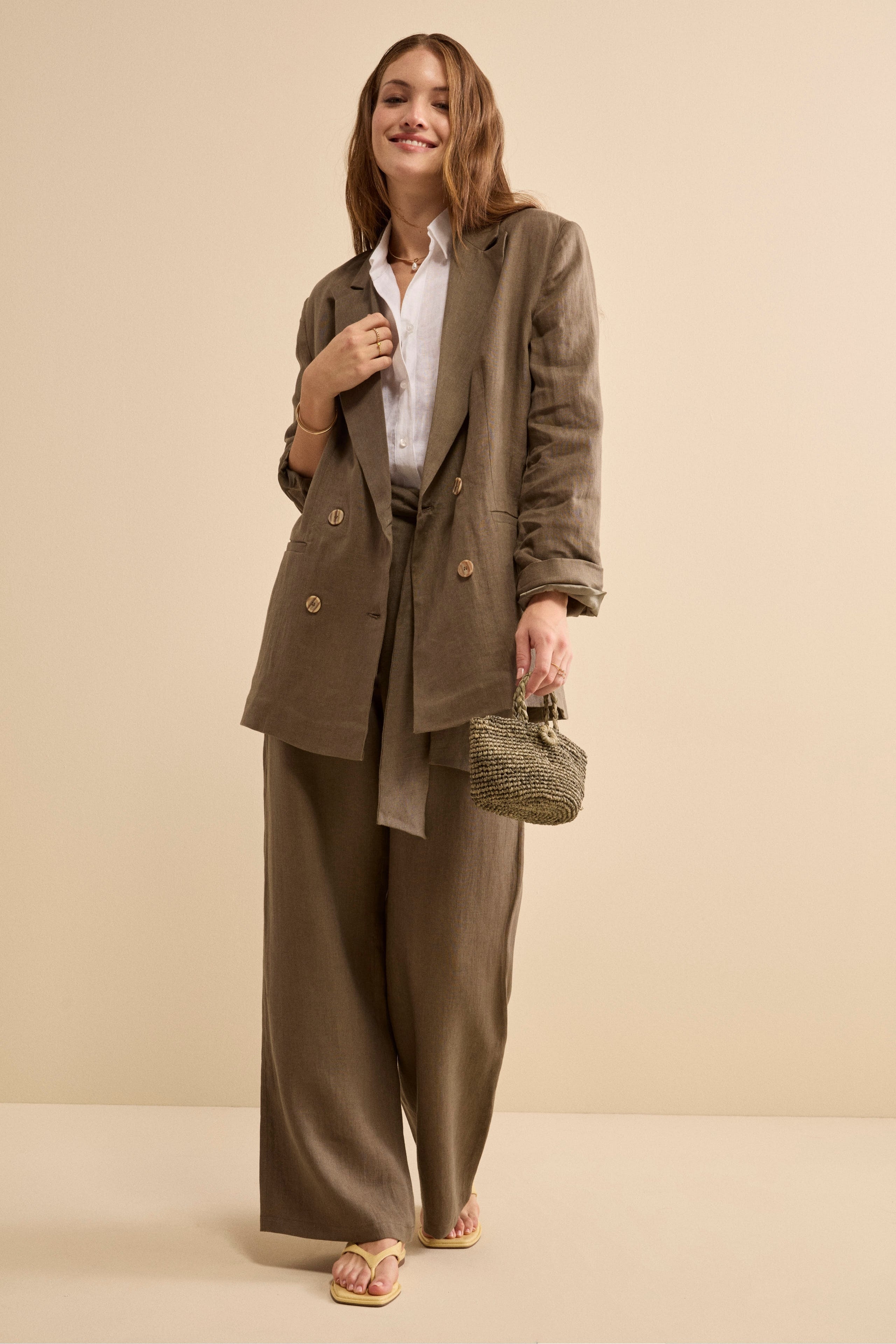 Pantalone Morbido in lino con Fusciacca - FANGO