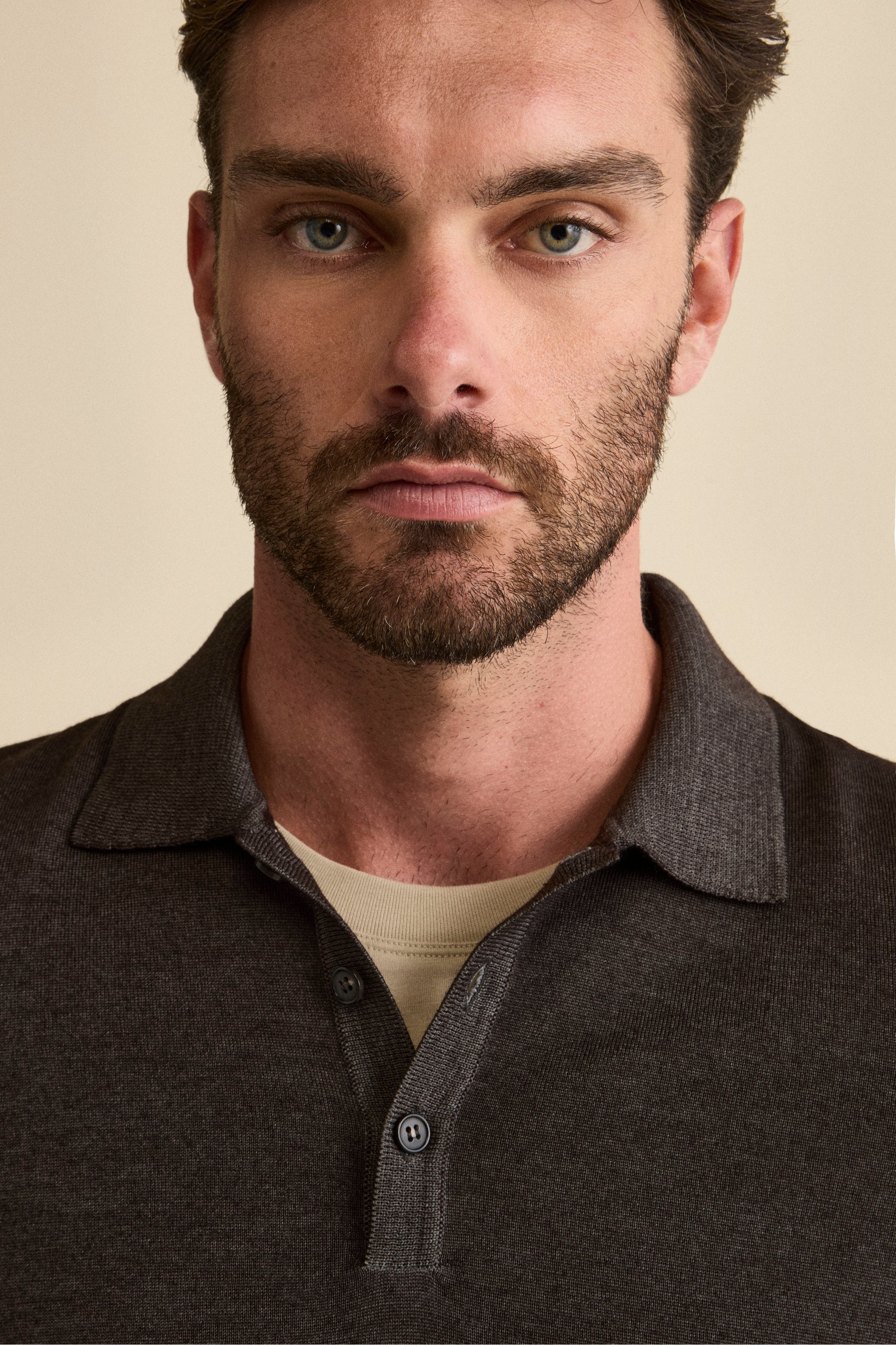 Knit Polo with Buttons in Merino Wool - brown