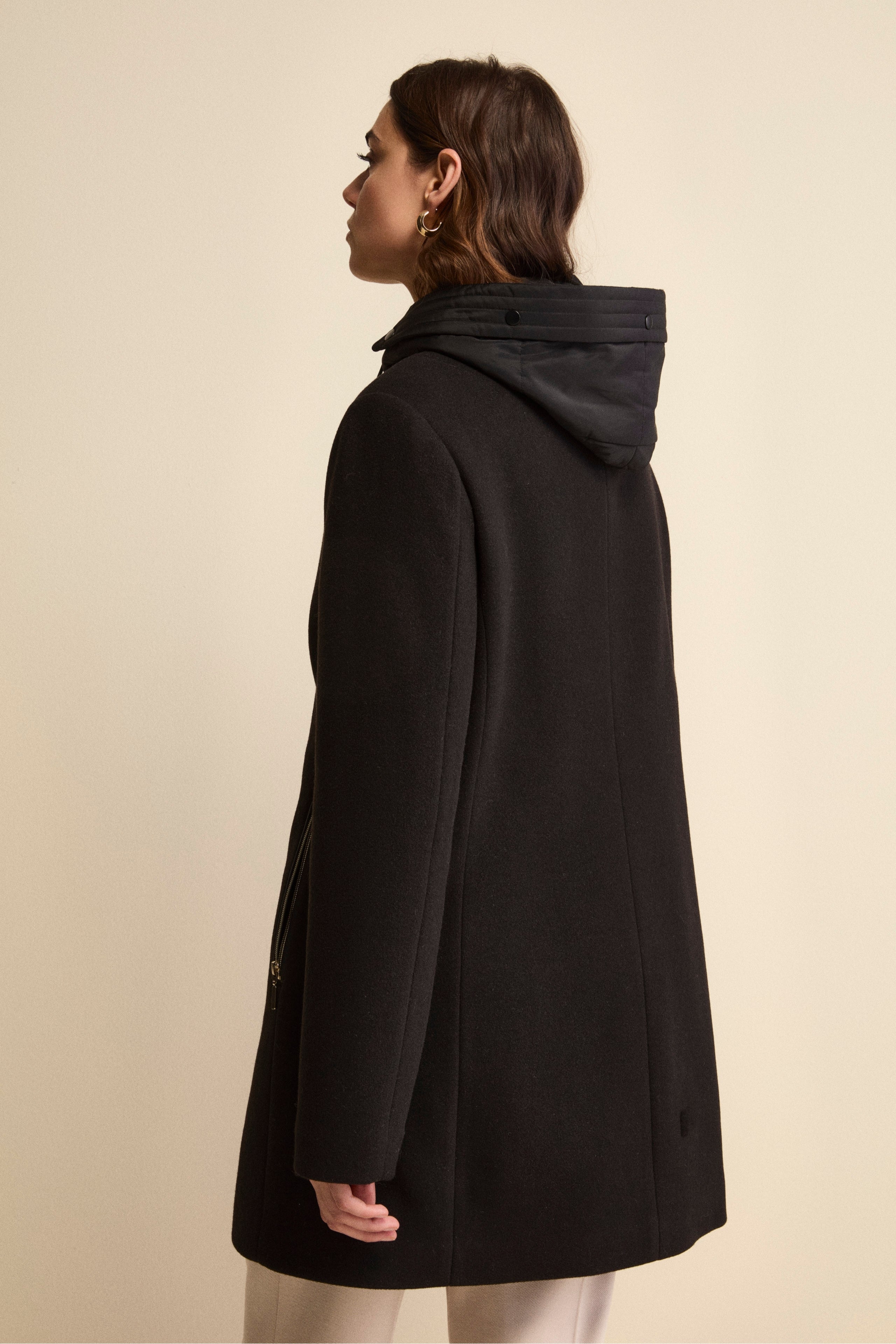 Midi Wool-Blend Coat with Toggle Fastening - BLACK