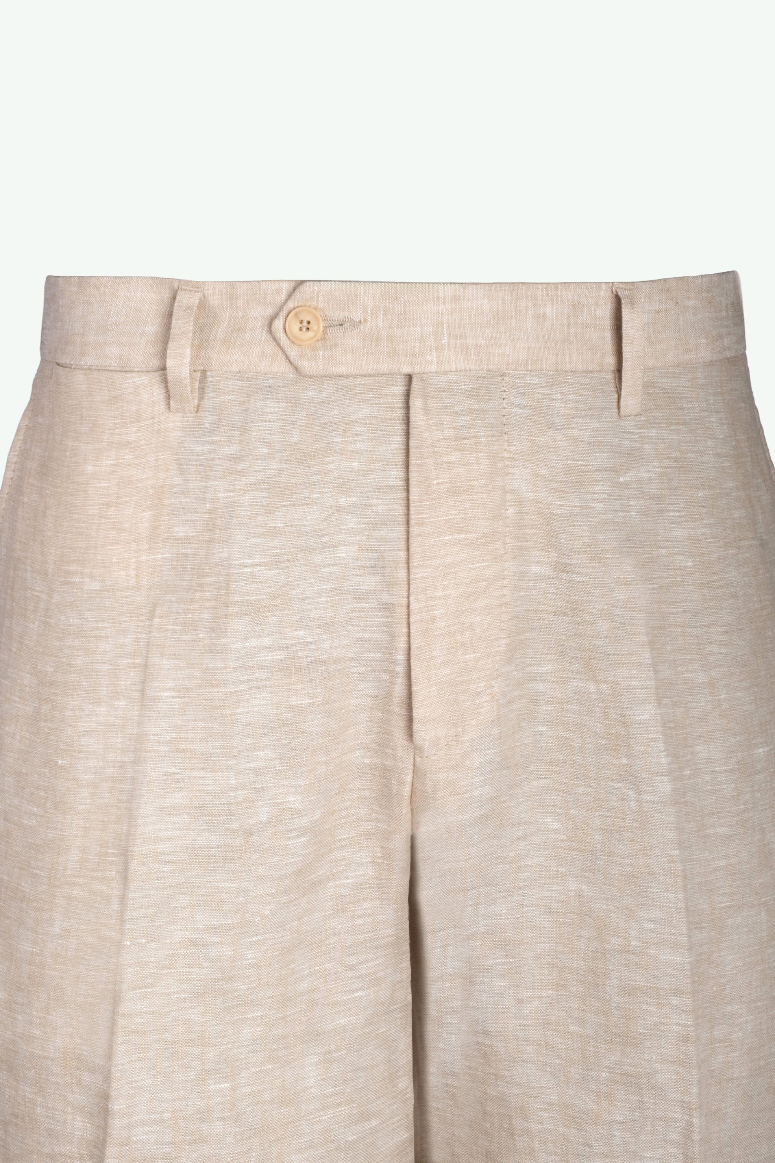 Pantalone Slim Fit in Lino con Pieghe - BEIGE