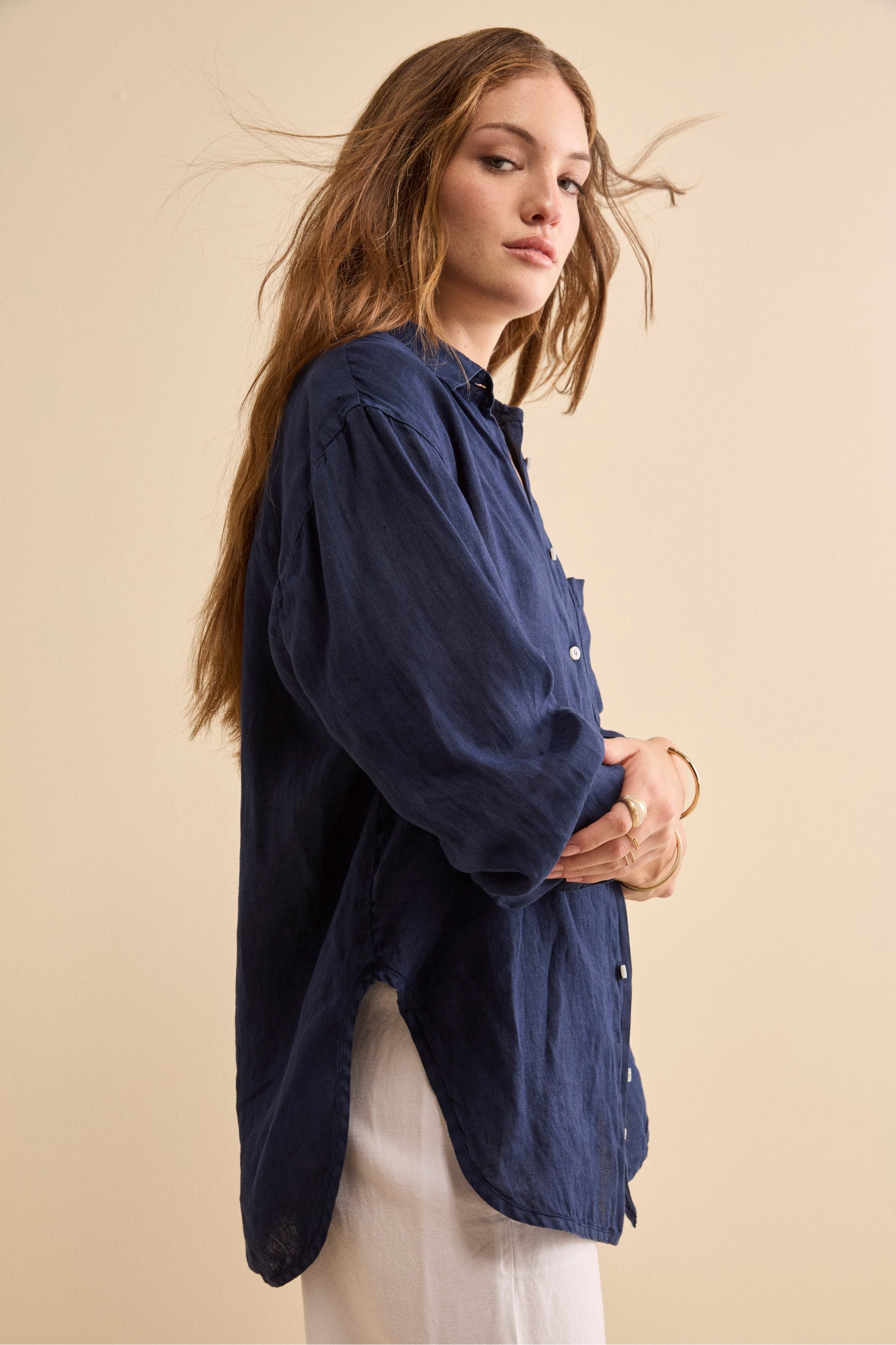 Camicia Over in Lino con Taschino - NAVY