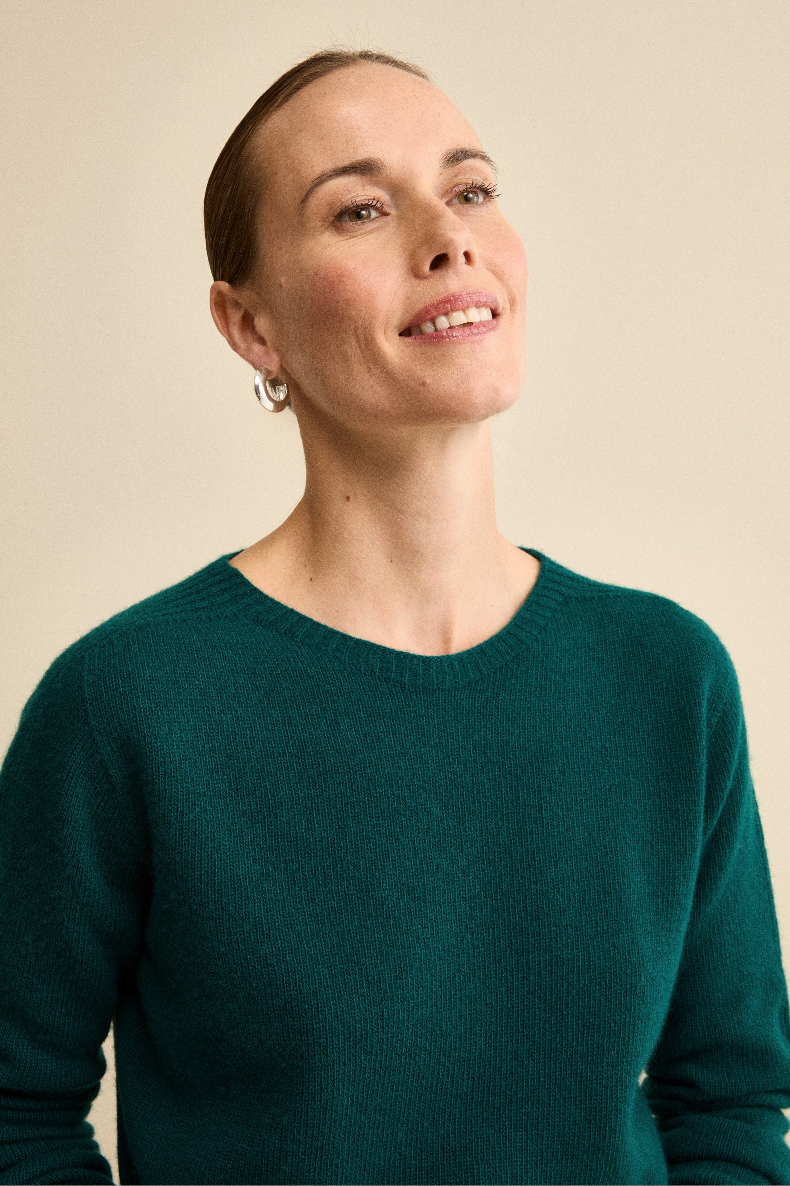 Merino Wool Crewneck with Textured Sleeves - GREEN