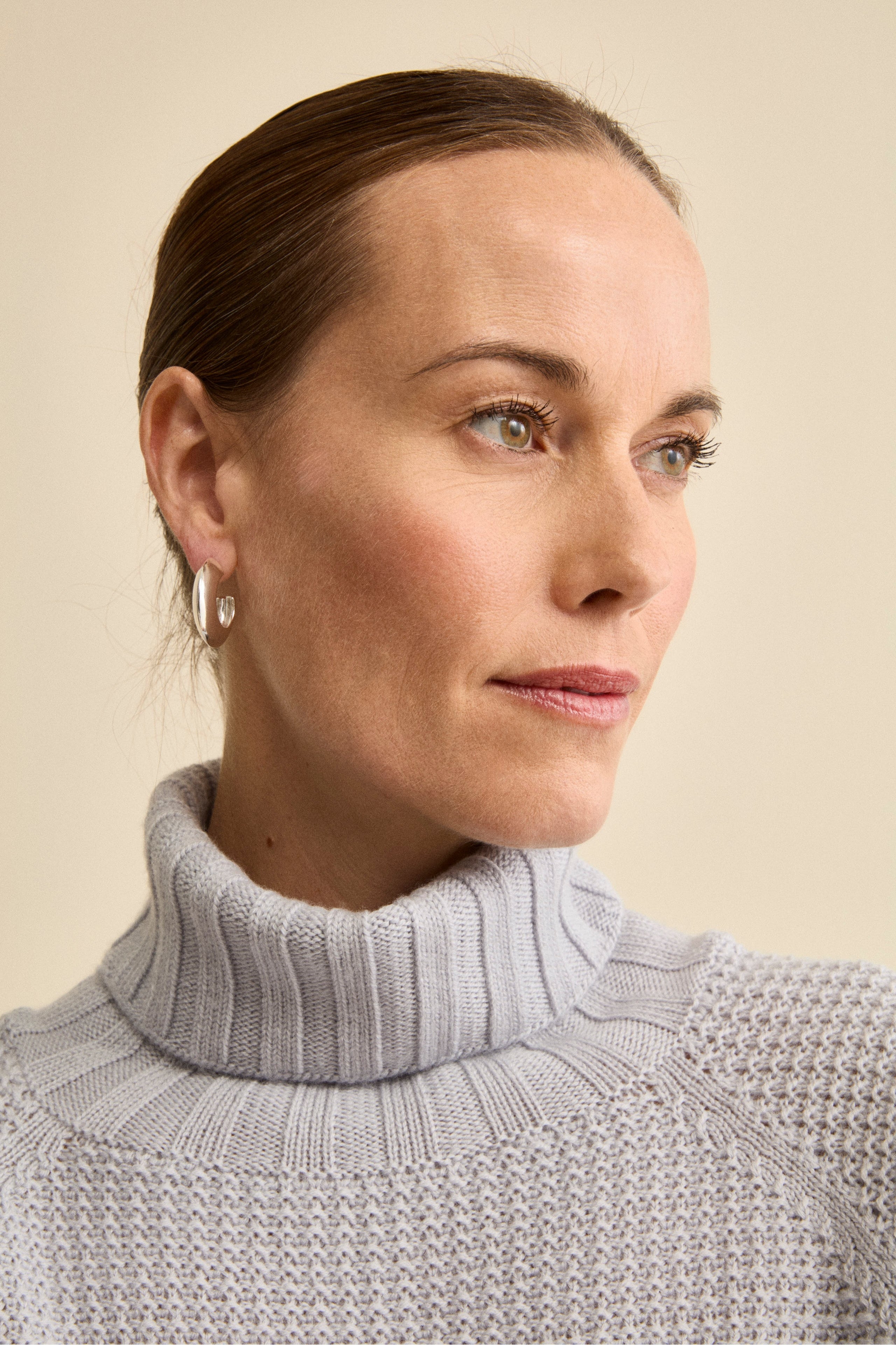 Soft Textured Merino Wool Turtleneck - Light grey