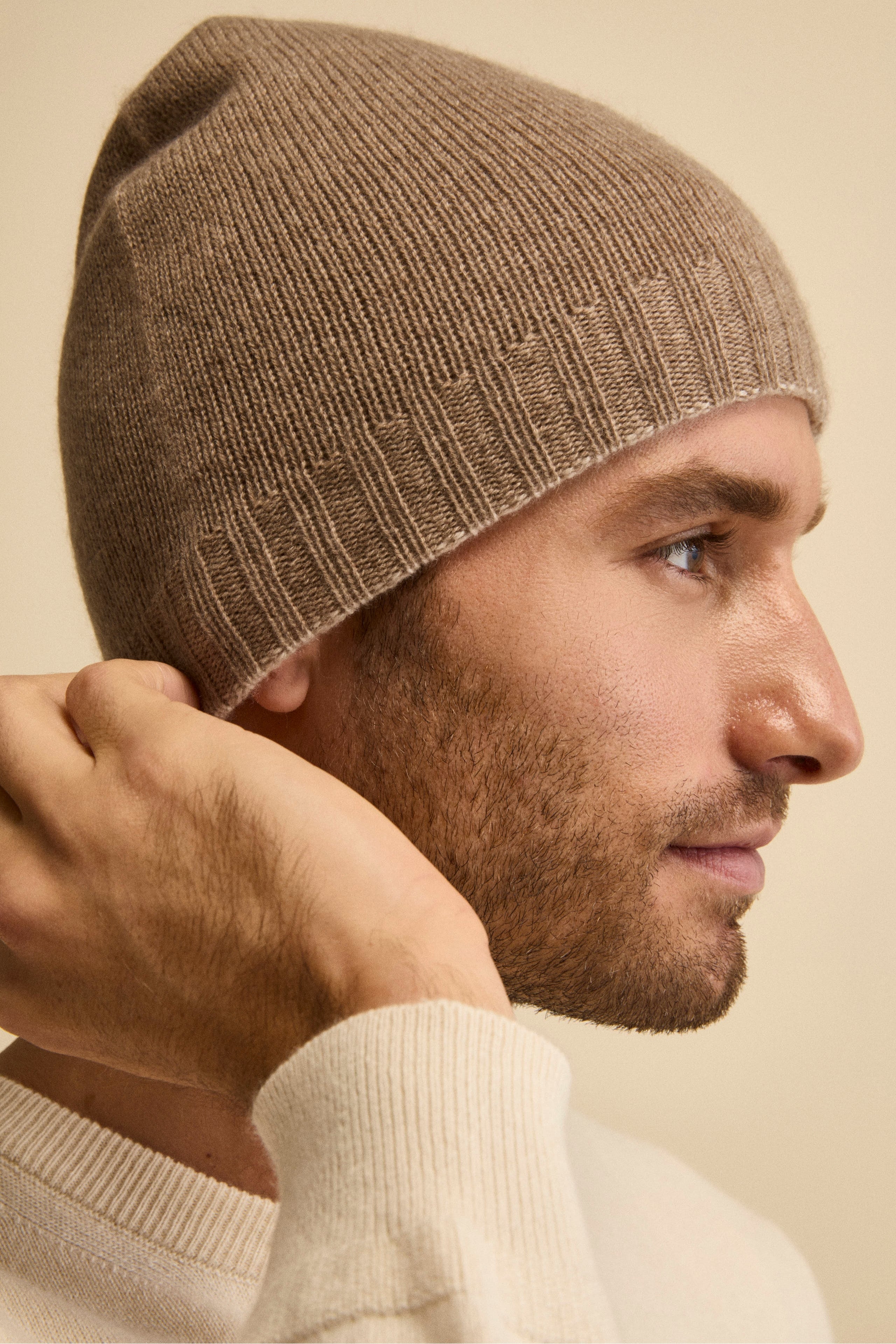 Cashmere beanie - Beige-Brown