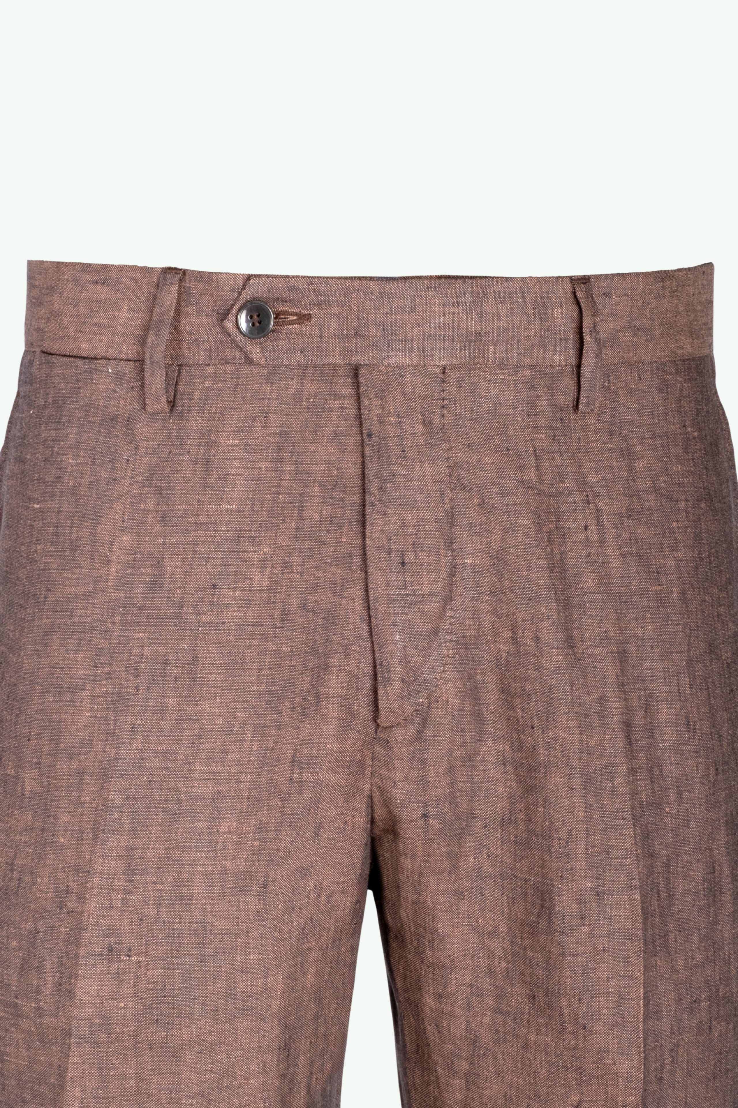 Pantalone Slim Fit in Lino con Pieghe - MARRONE