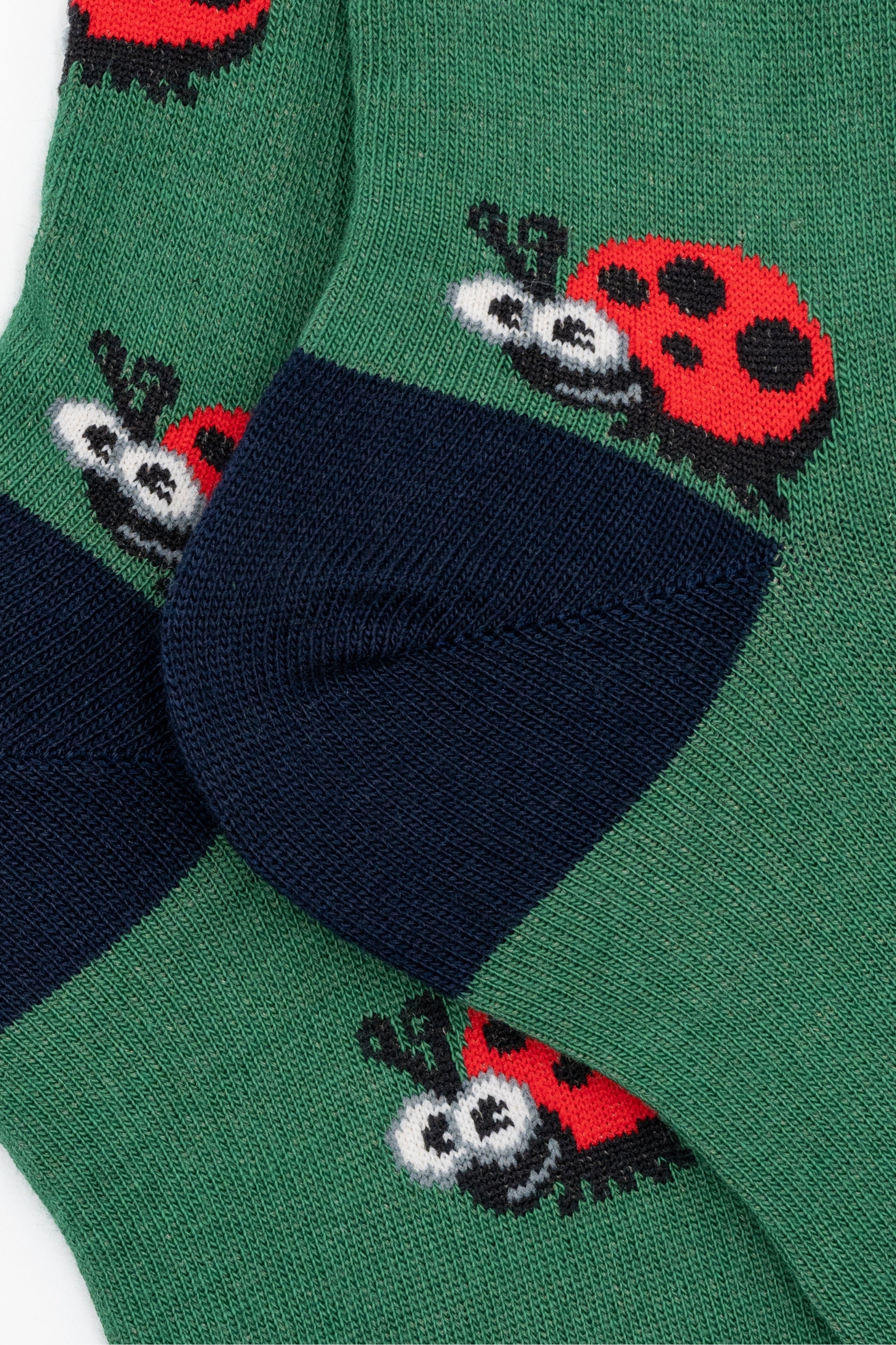 Long Cotton Socks with Ladybug Pattern - GREEN