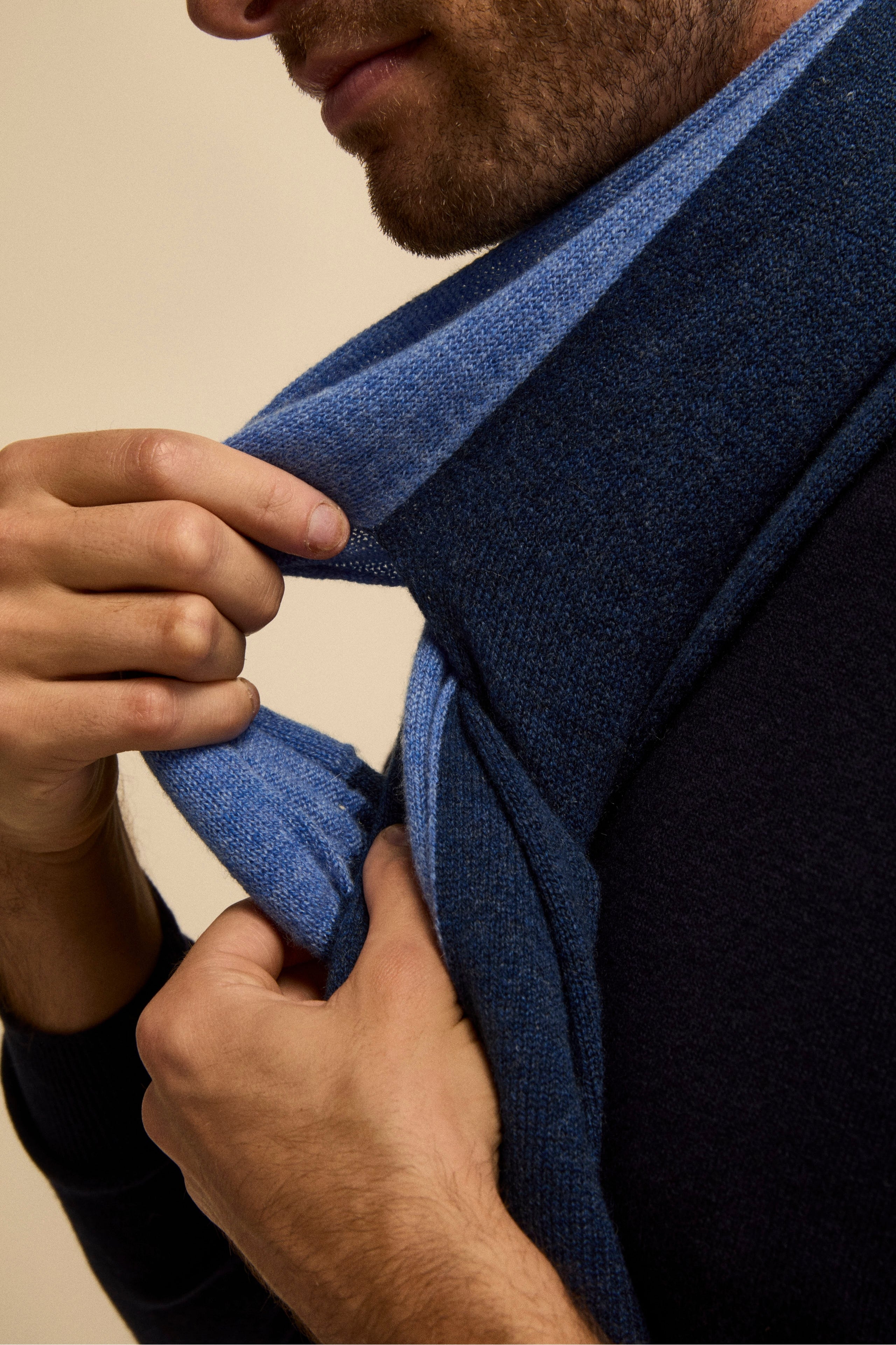 Bicolor cashmere knit collar - Denim-Blue melange