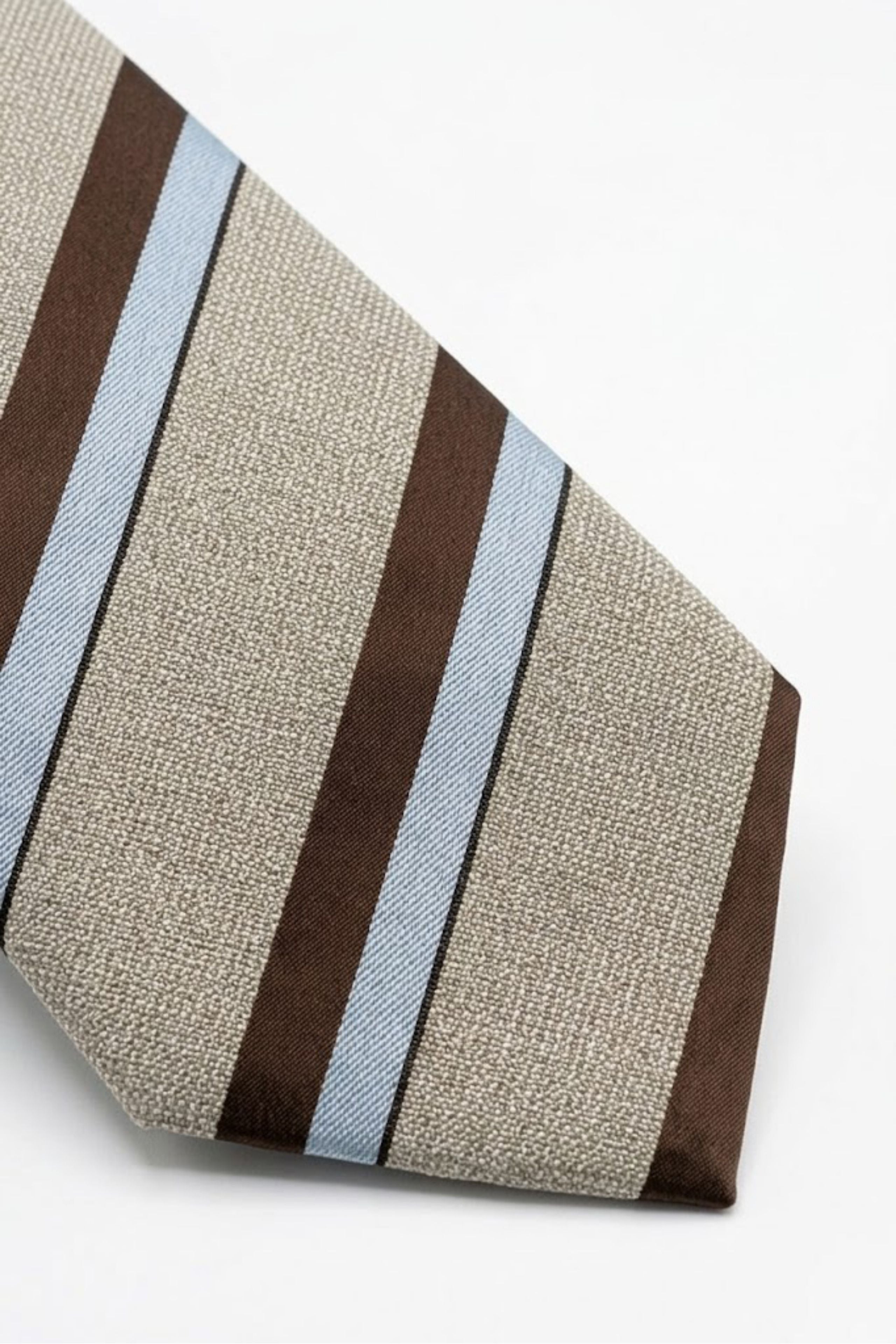 Cravate Jacquard en Coton et Soie à Rayures - Rayure beige