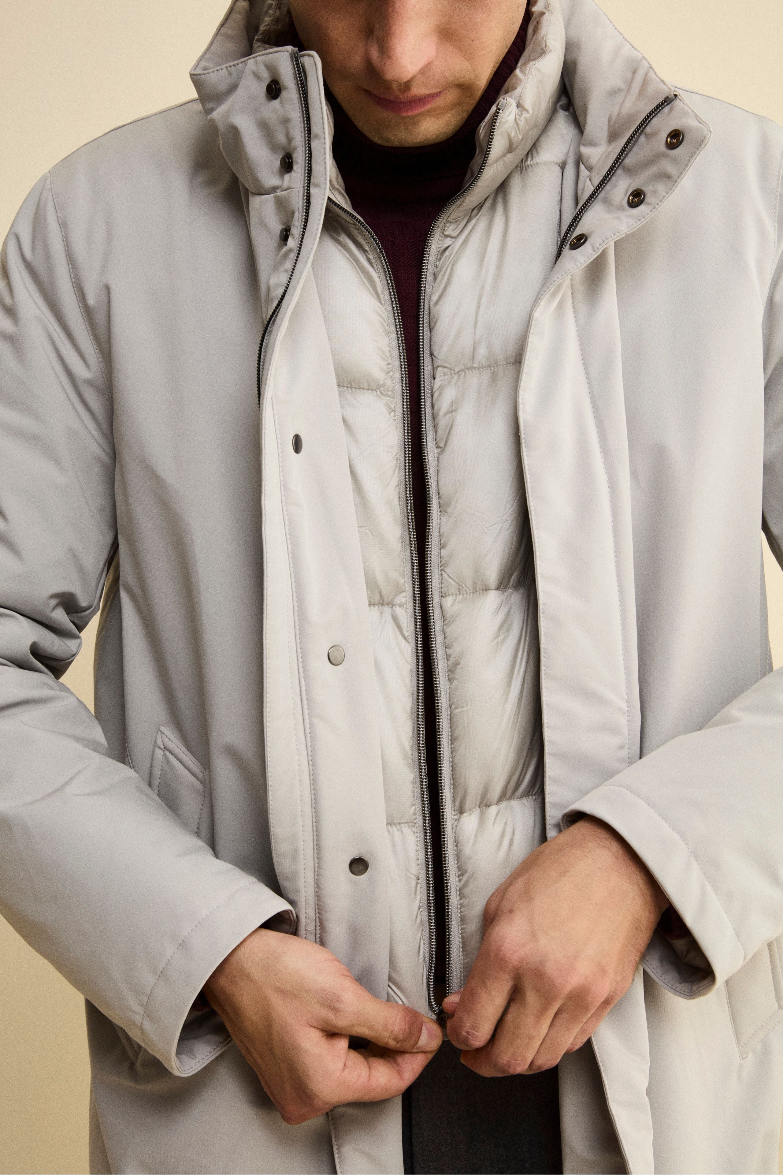 Midi Padded Coat with Inner Vest - Sand brown