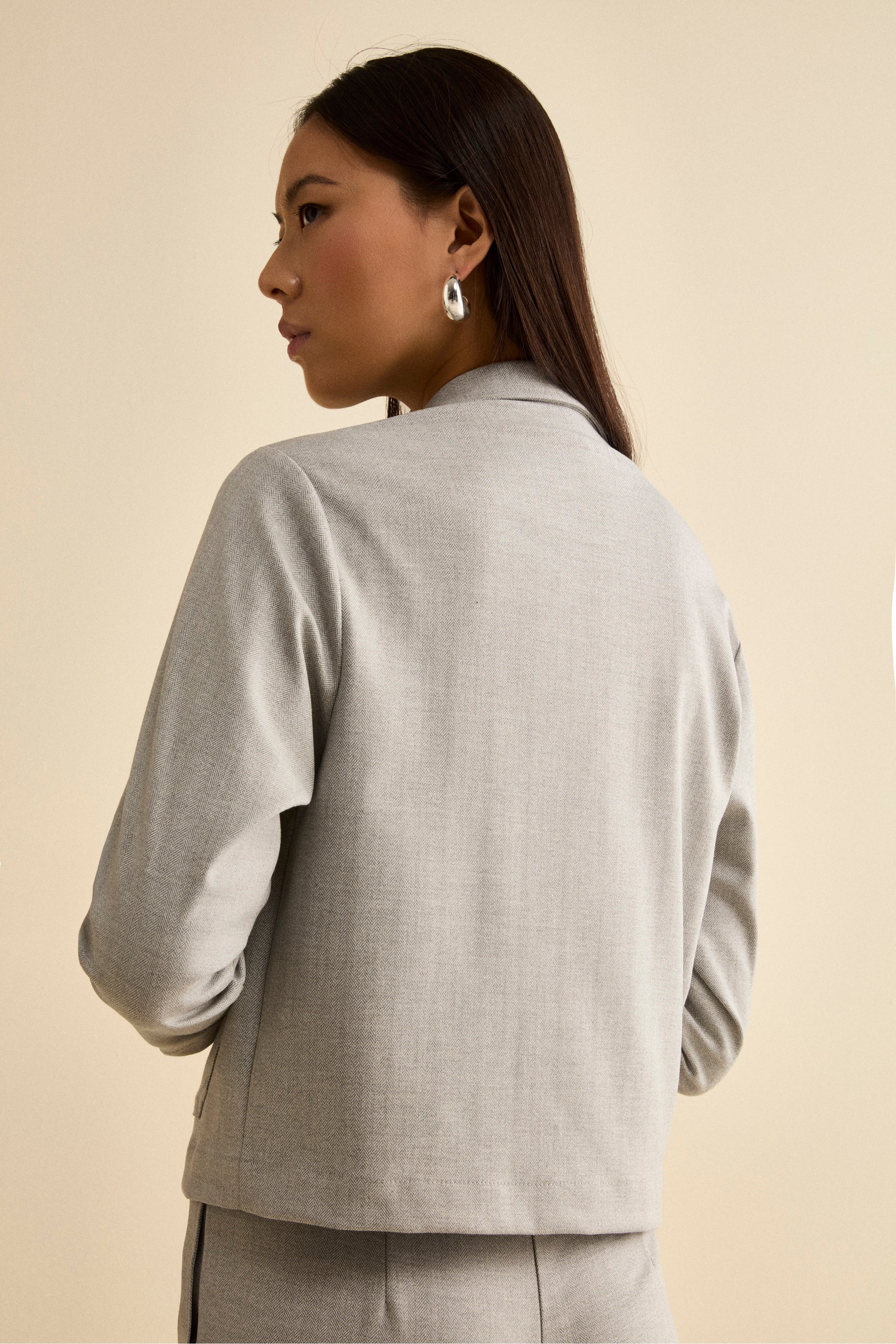 Short Herringbone Overshirt Jacket - Grey herringbone