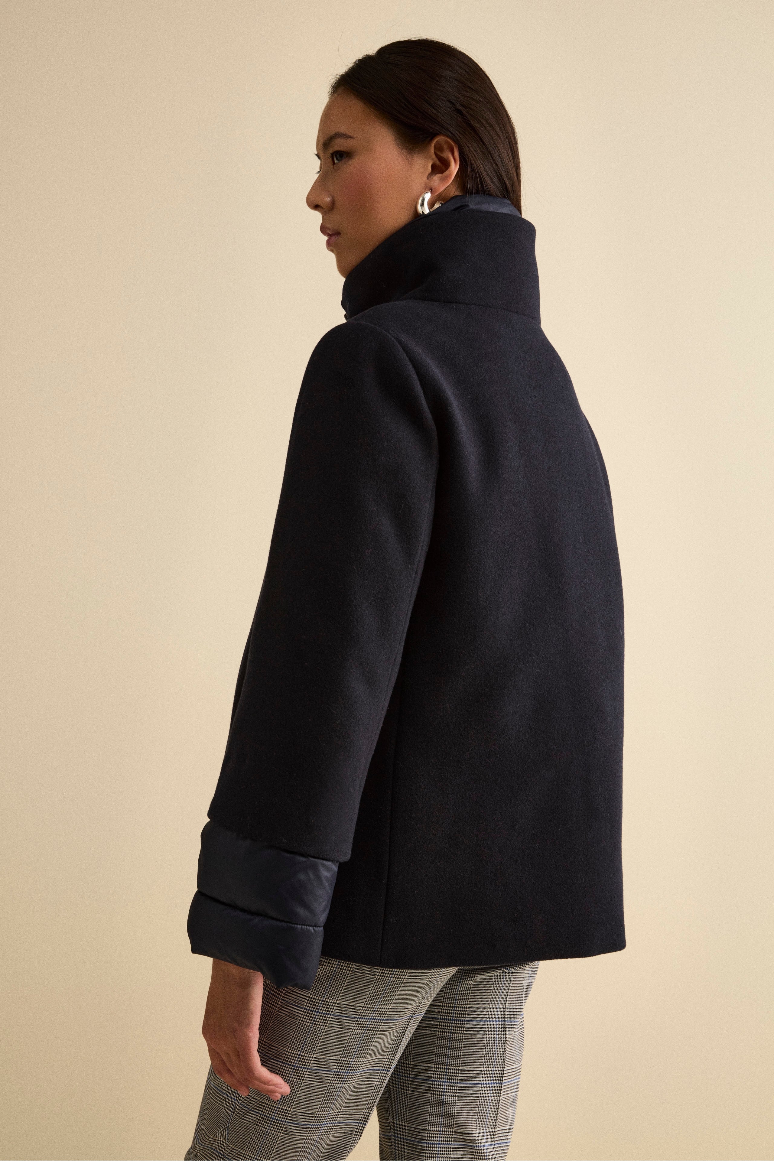 Quilted Flared Jacket with Zip - BLUE