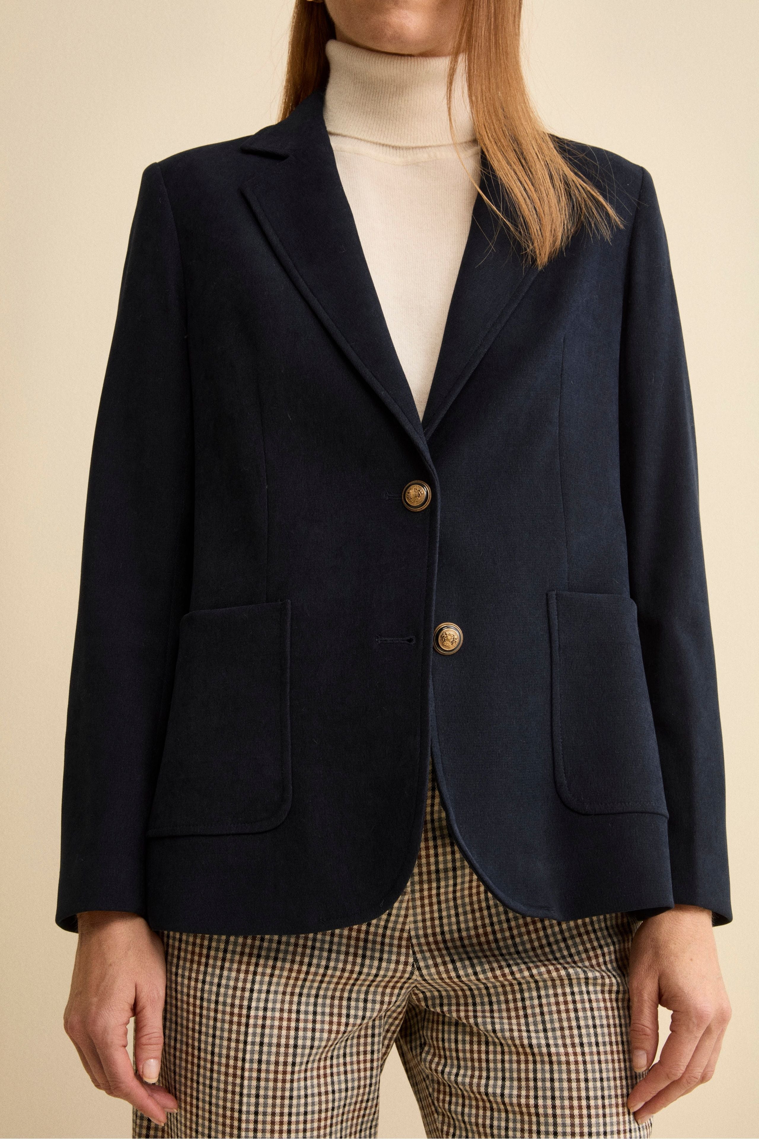Lined Single-Breasted Velvet Jacket - BLUE
