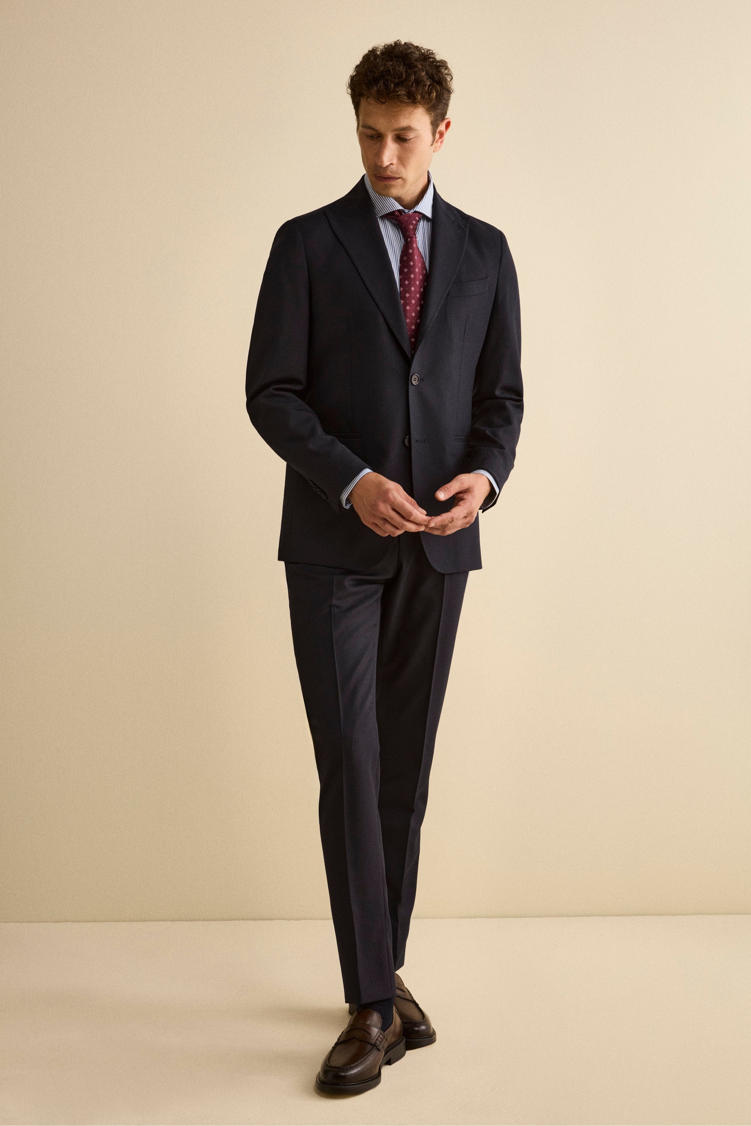 Virgin Wool Slim Fit Suit with Peak Lapel - Blue