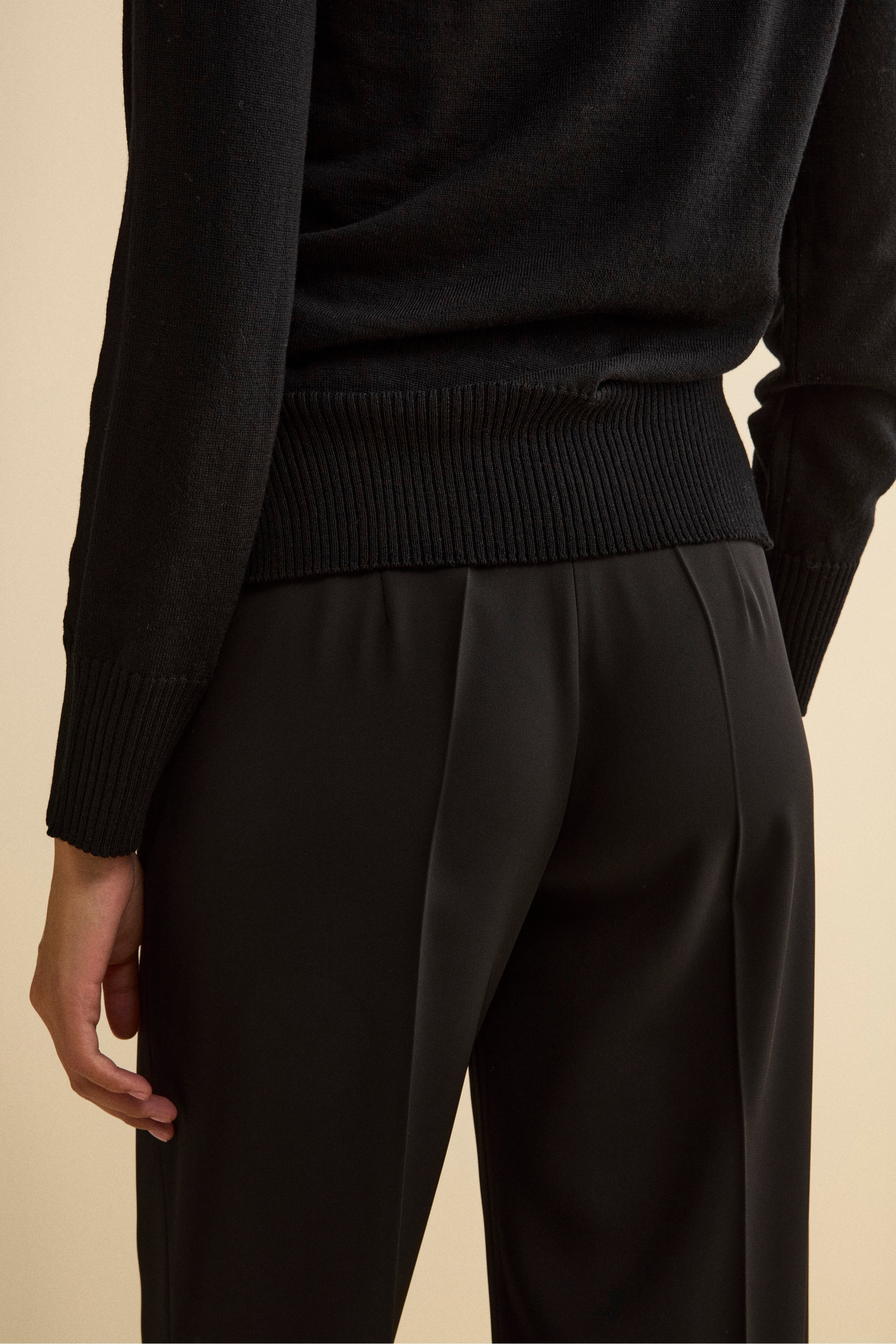 Cady Palazzo Trousers with Pleats - BLACK