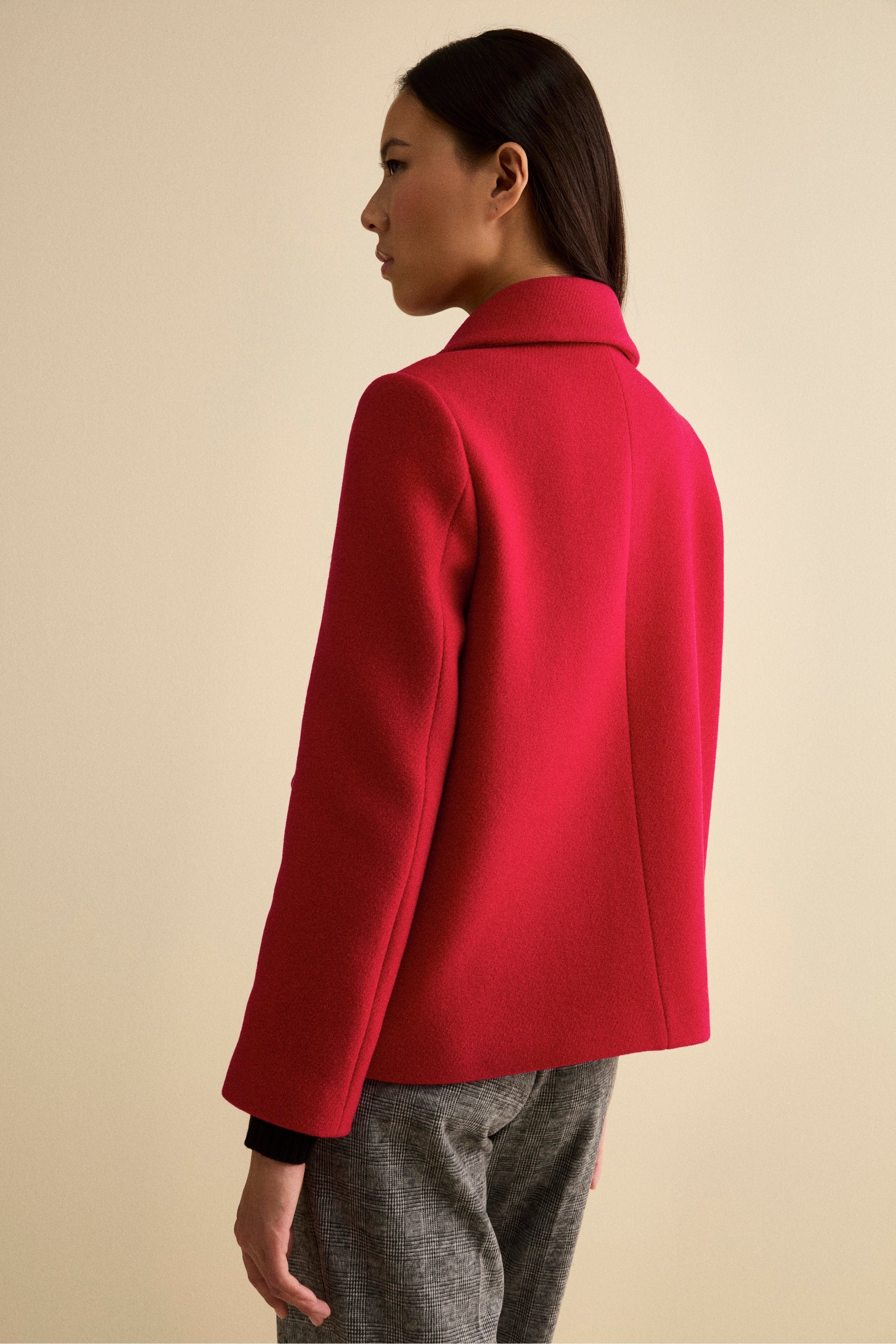 Short Flared Coat in Virgin Wool Blend - RED