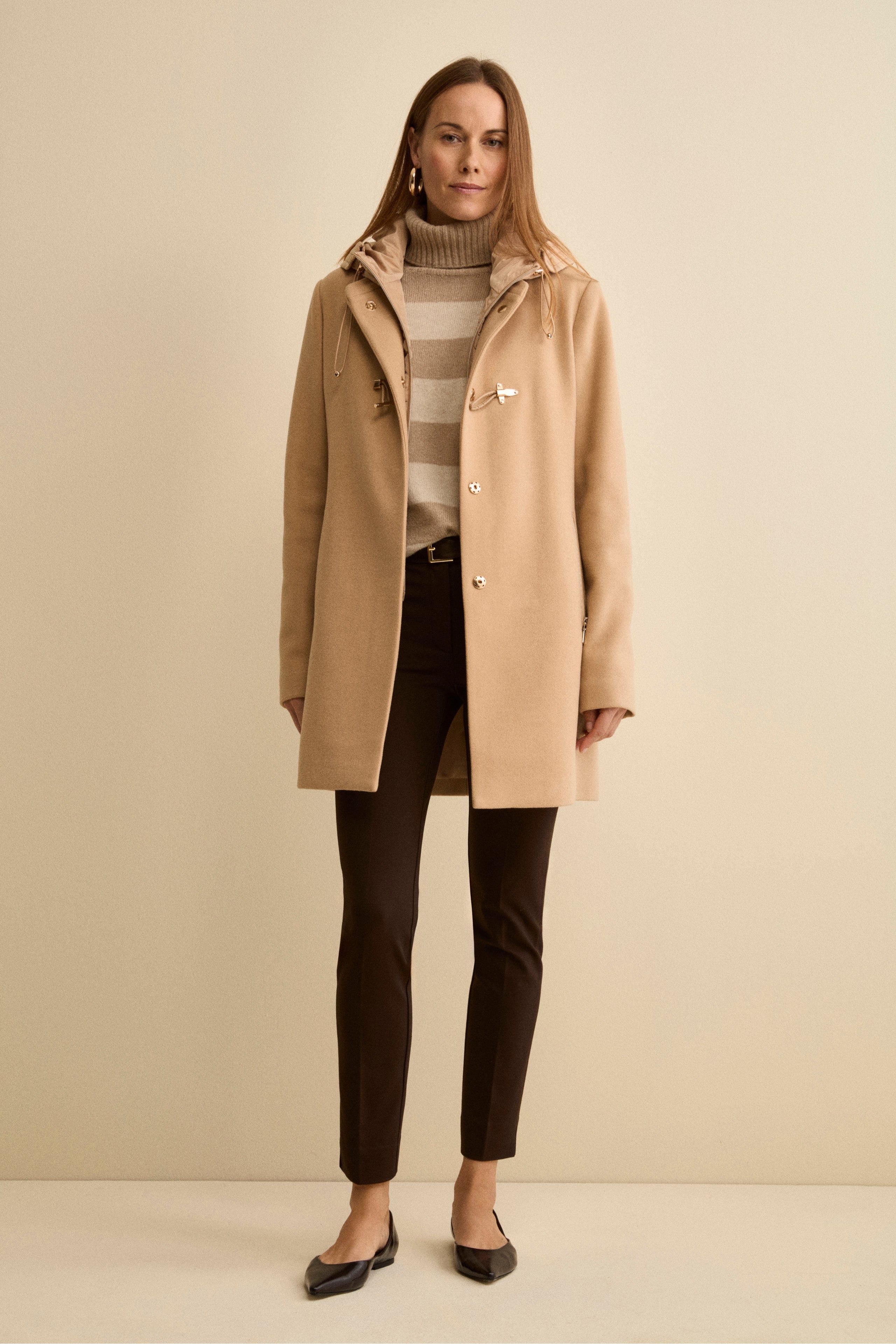 Midi Wool-Blend Coat with Toggle Fastening - Camel