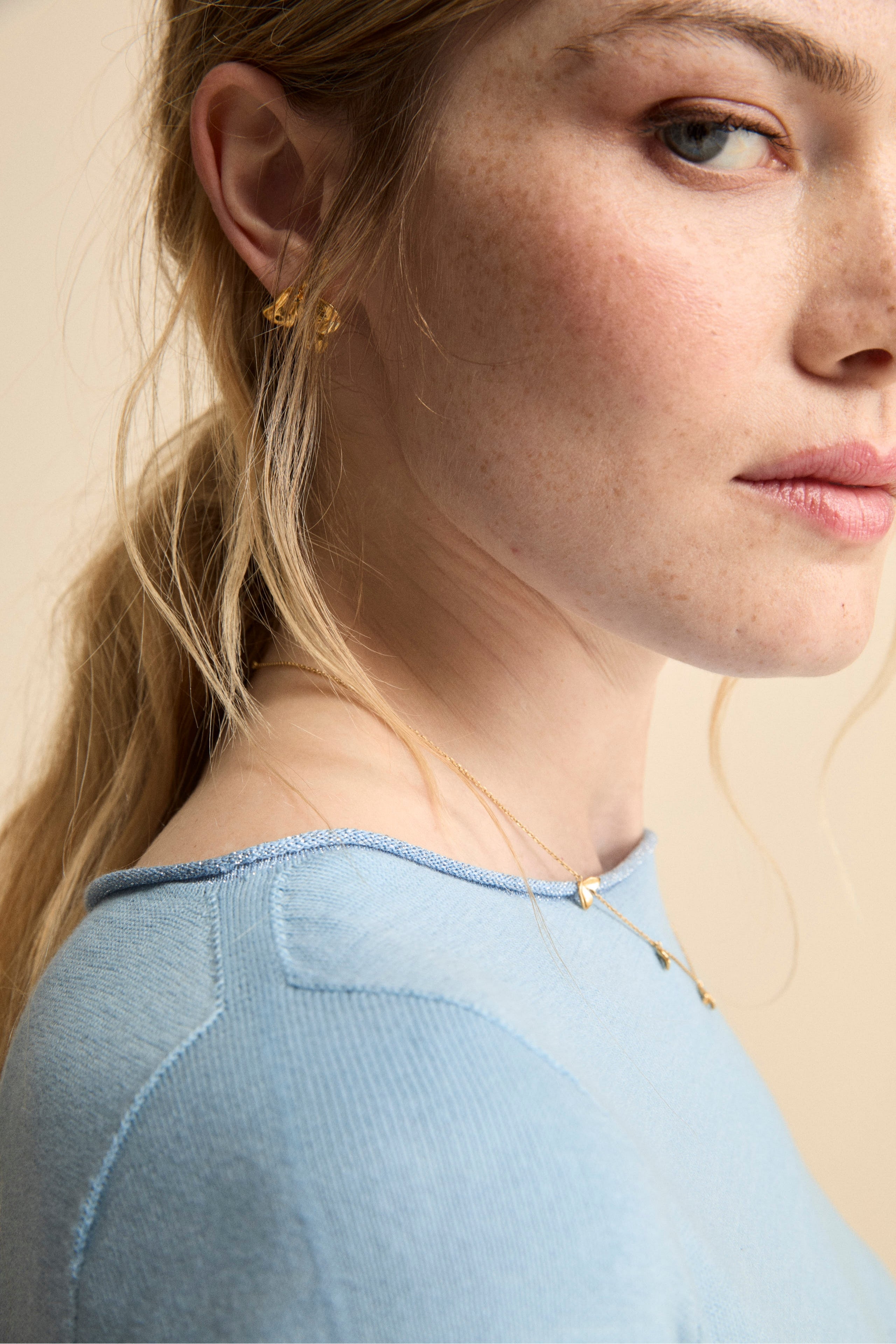 Maglia Lurex Barchetta in Cotone - AZZURRO