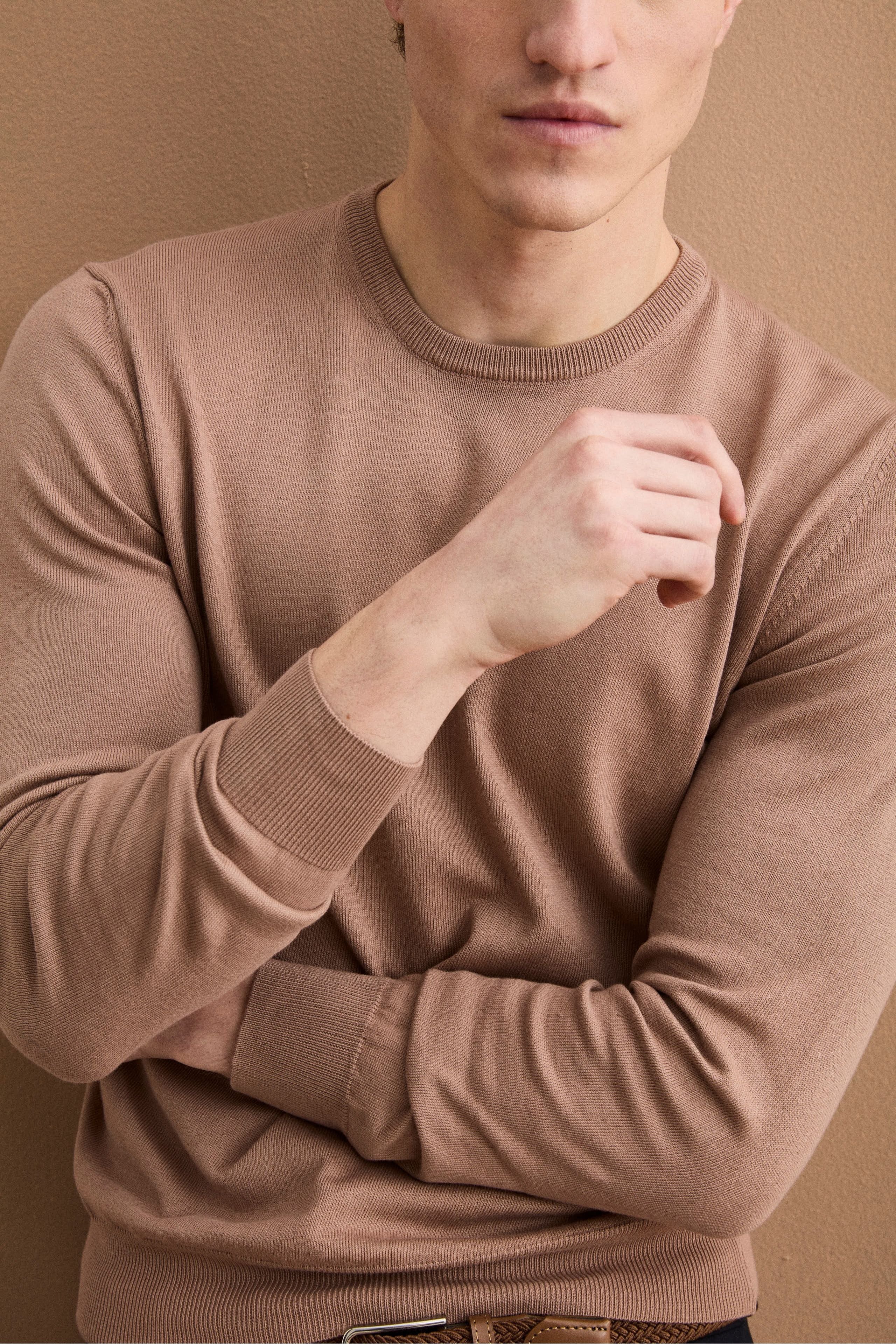 Baumwollpullover mit Rundhalsausschnitt - CAPPUCCINO