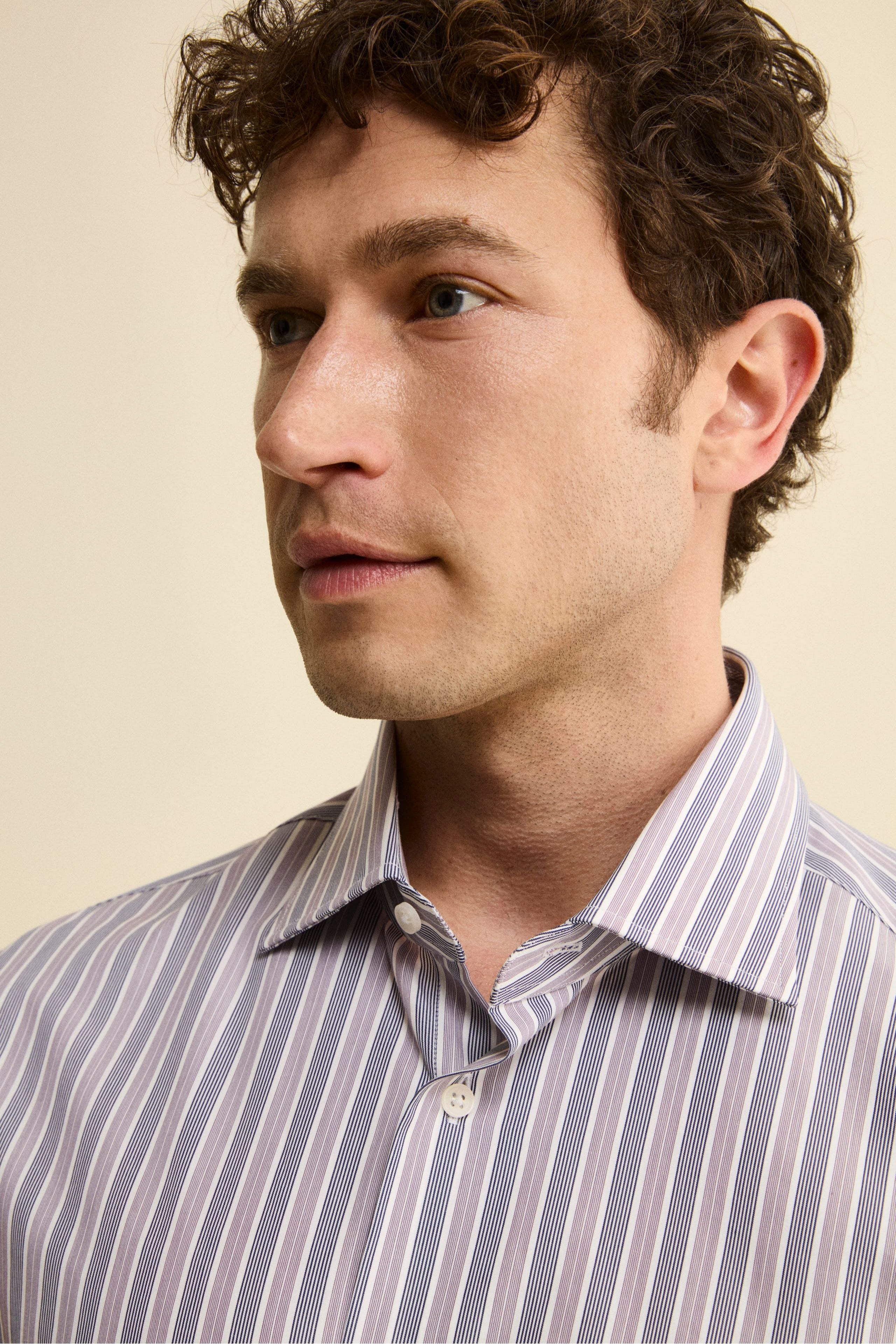 Patterned Custom Fit Cotton Shirt - PURPLE/BLUE STRIPED