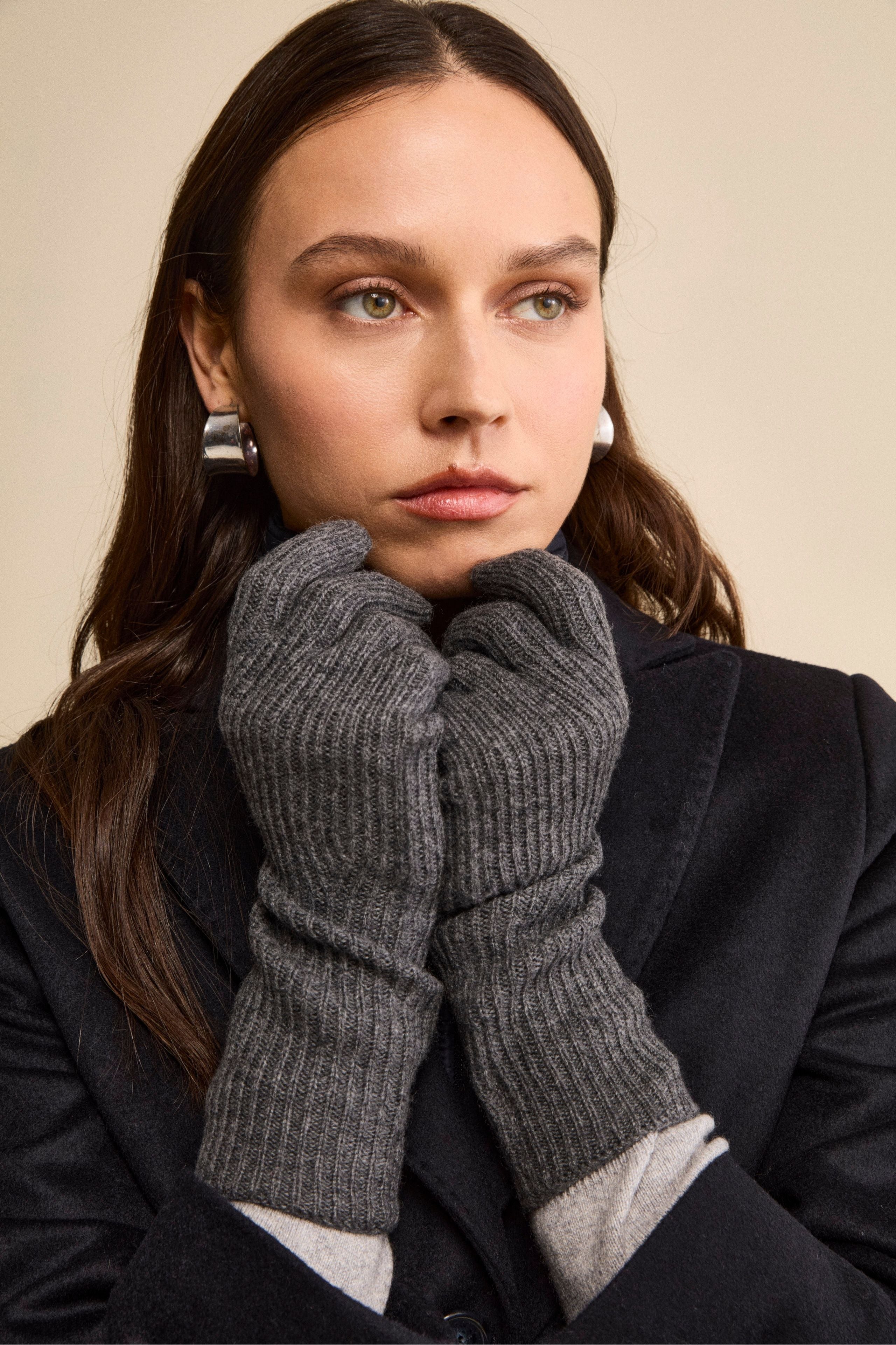 Ribbed Wool and Cashmere Glove - Medium grey