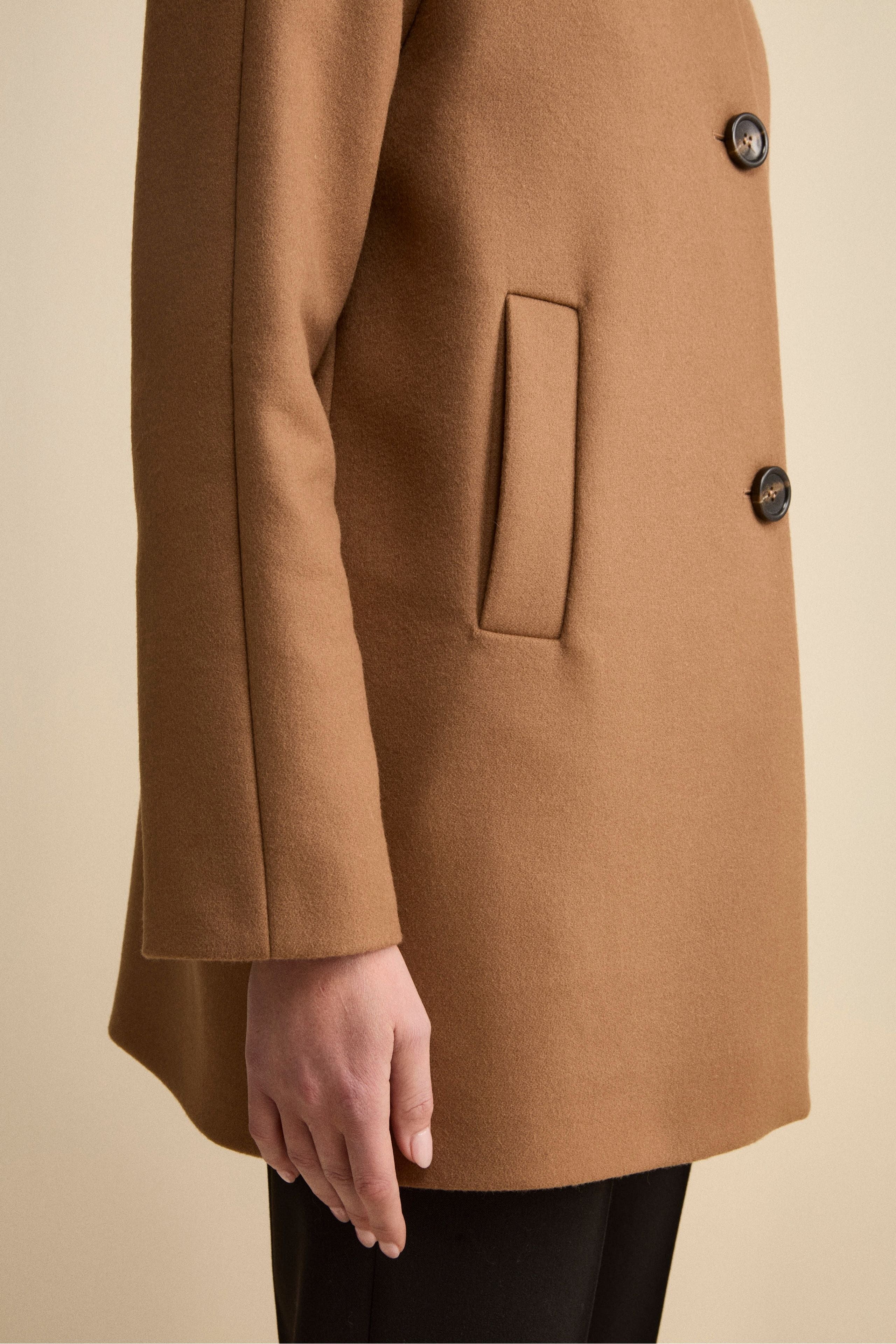 Short Lined Coat with High Collar - BROWN