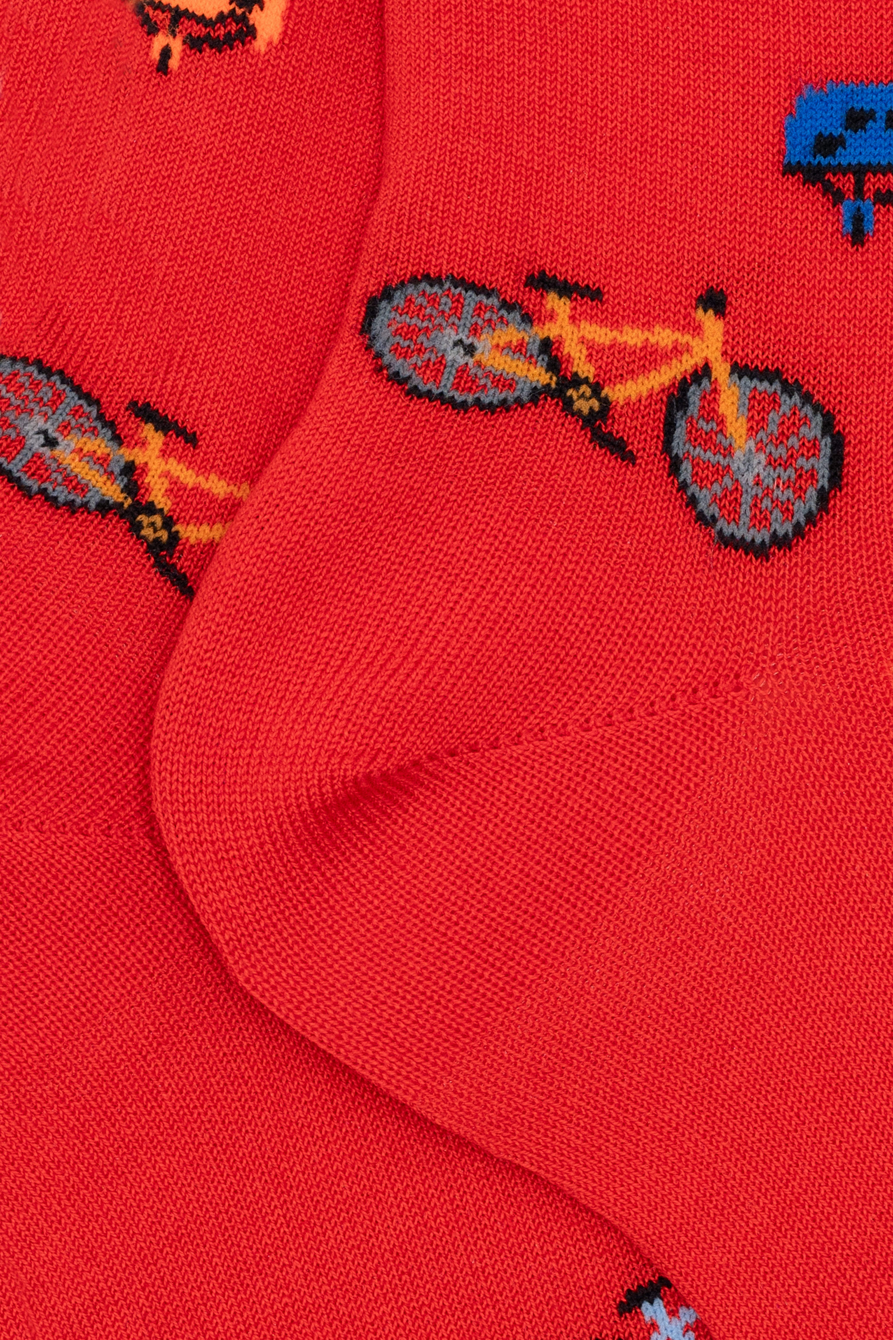 Calze Corte in Cotone Fantasia Biciclette - ROSSO