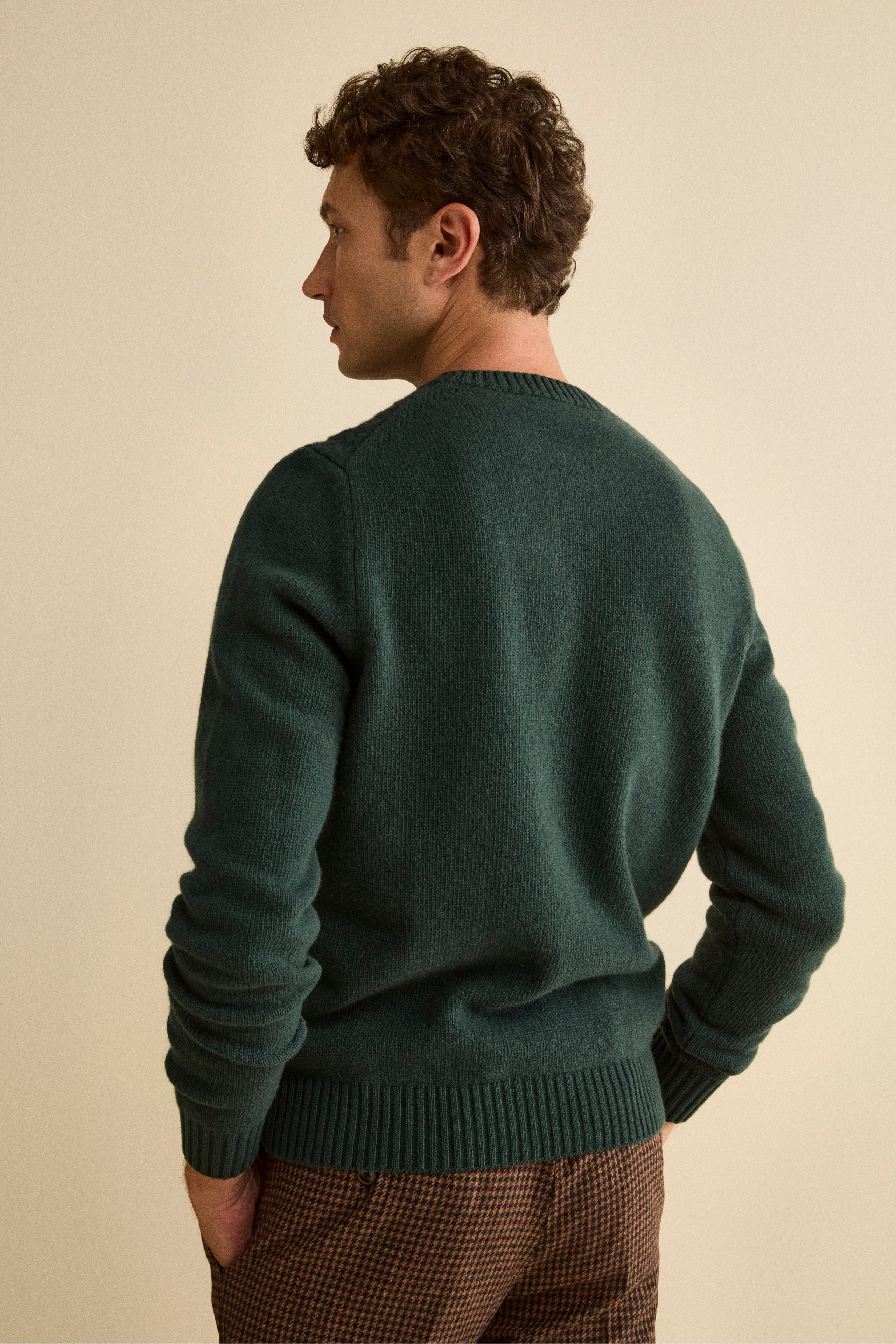 Cable-Knit Crewneck Sweater in Wool - GREEN