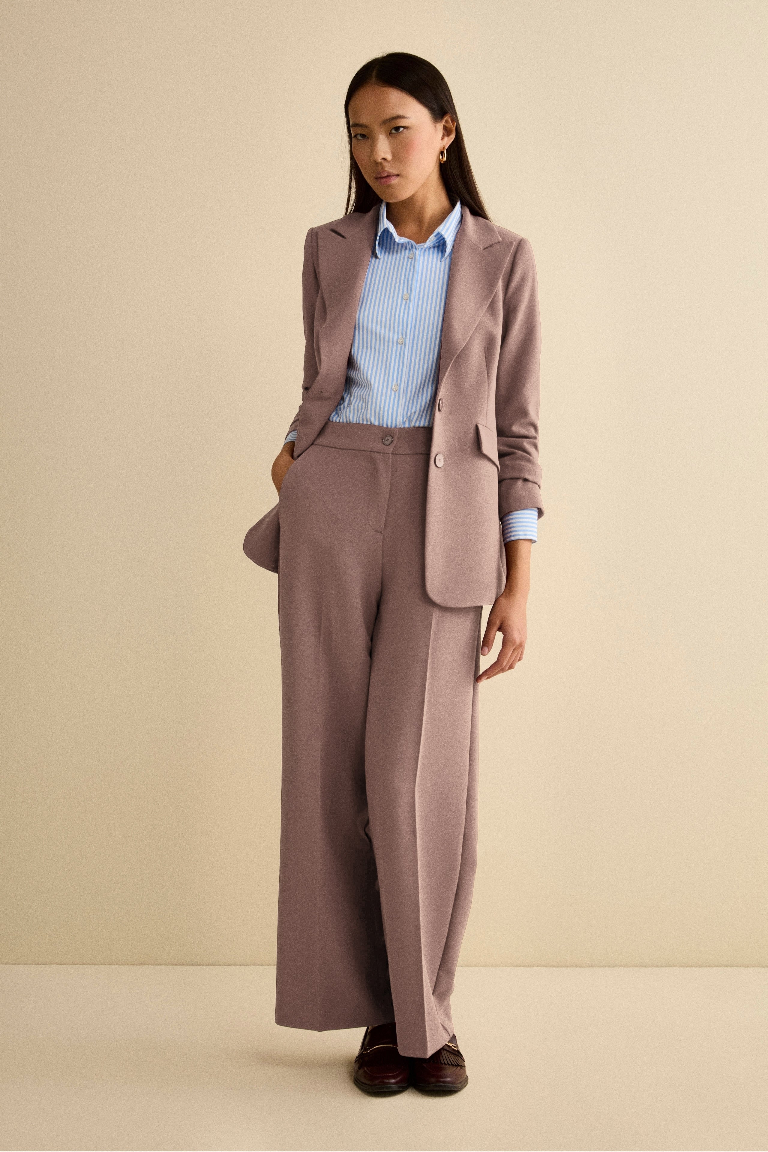 Wide-Leg Bi-Stretch Trousers - Old pink