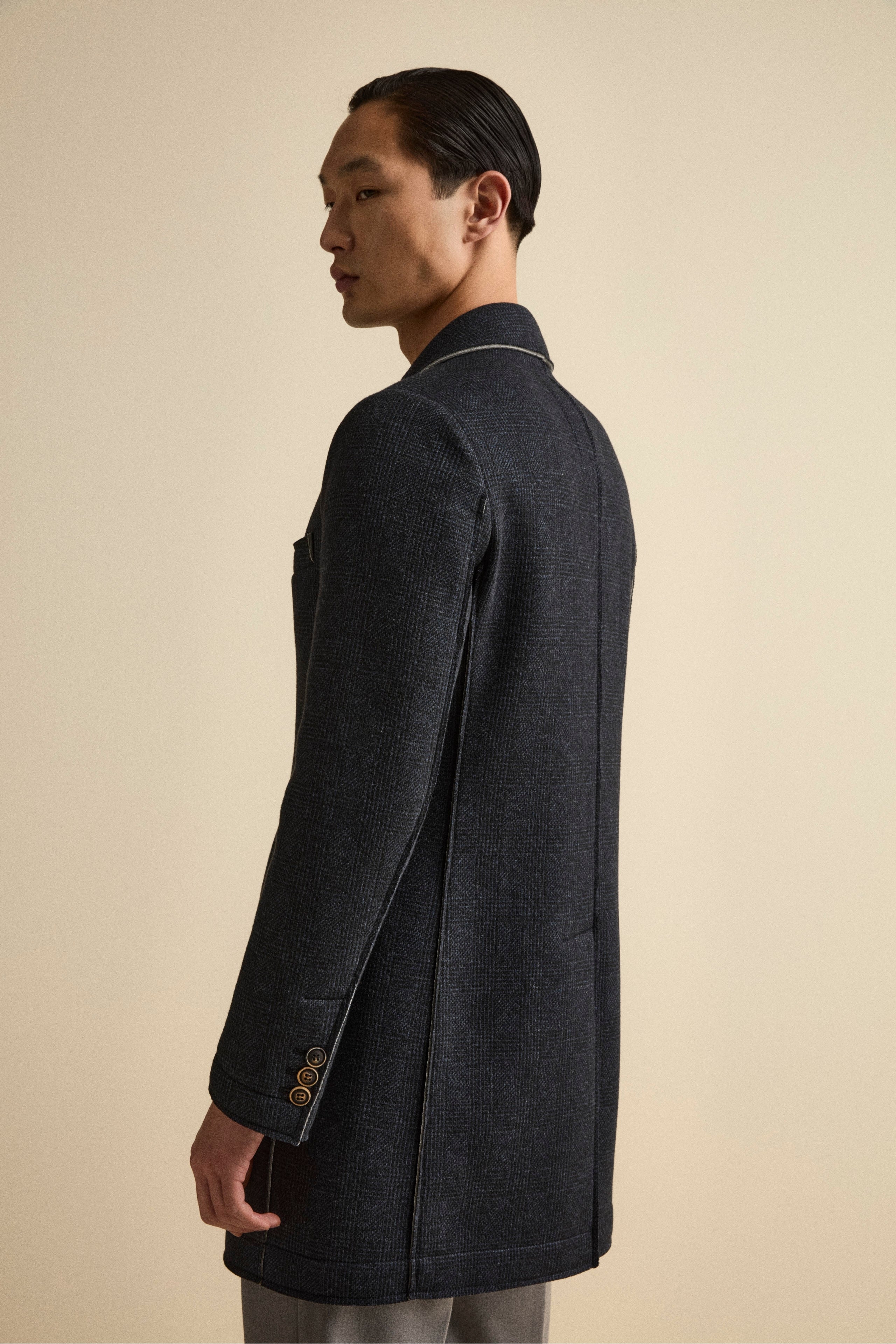 Raw-Cut Midi Patterned Coat - P-Poule Blue