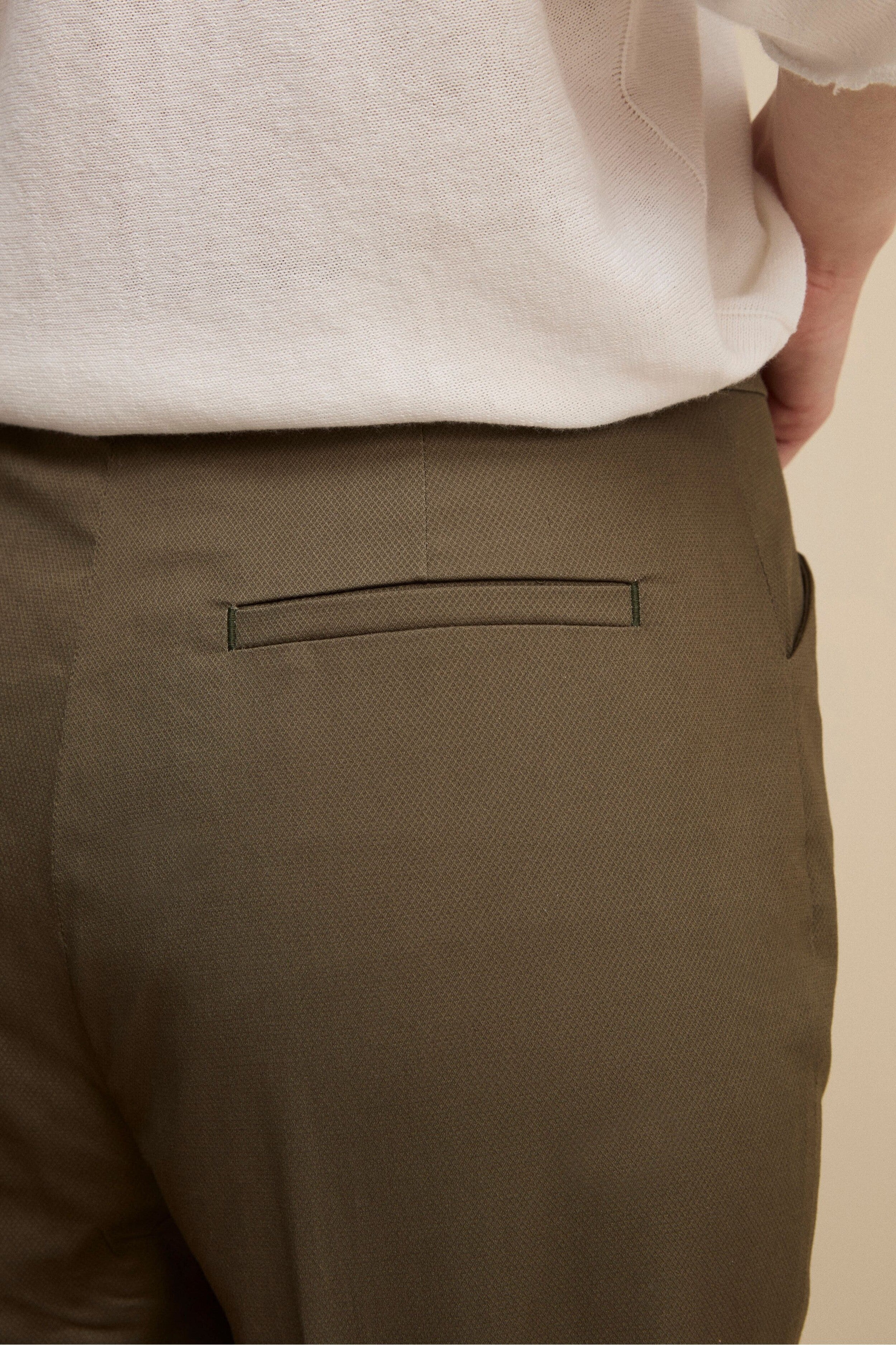 Pantalone Piquet a Sigaretta in Cotone - VERDE MILITARE