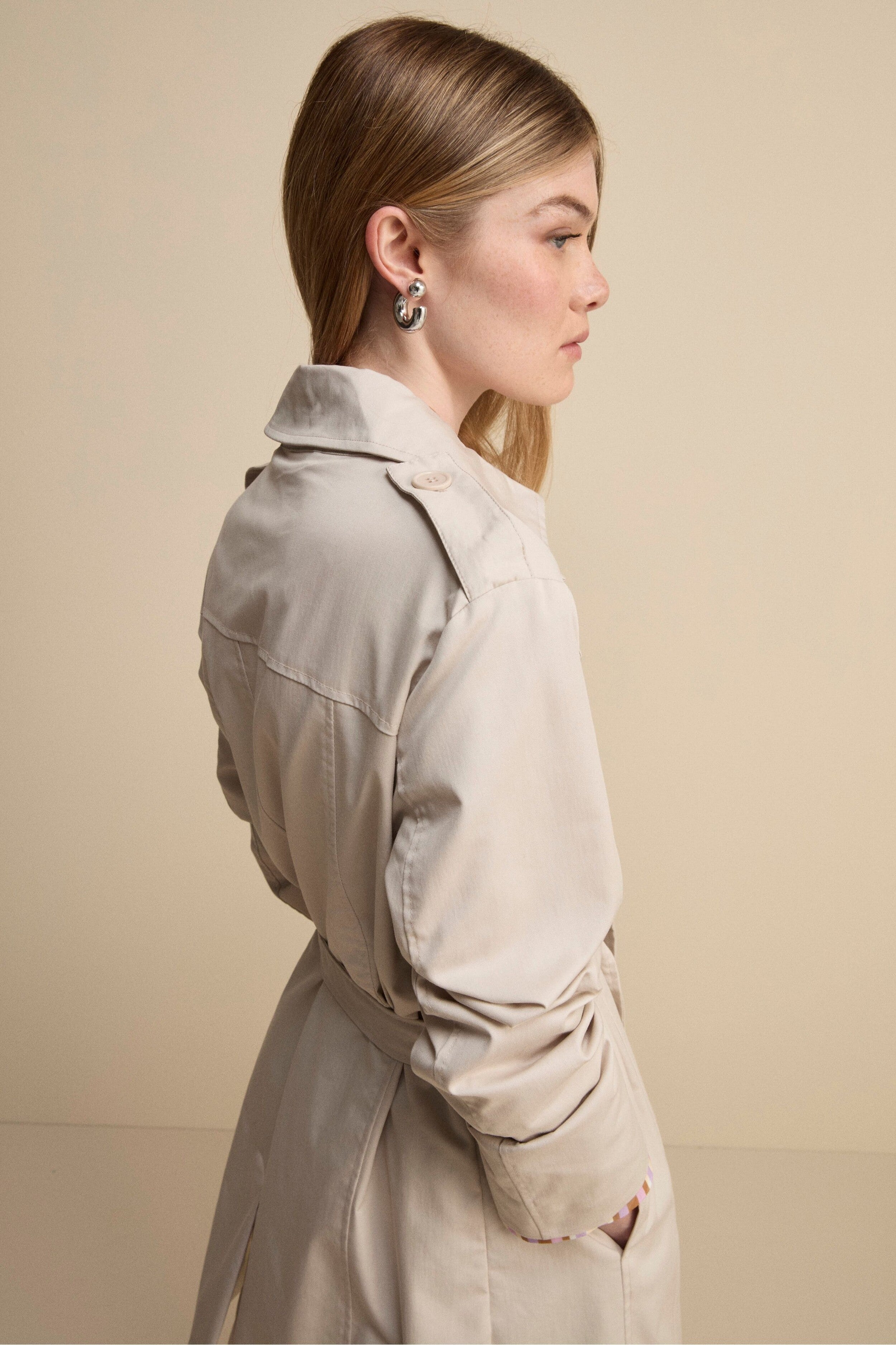 Trench Midi Doppiopetto con Cintura - AVORIO