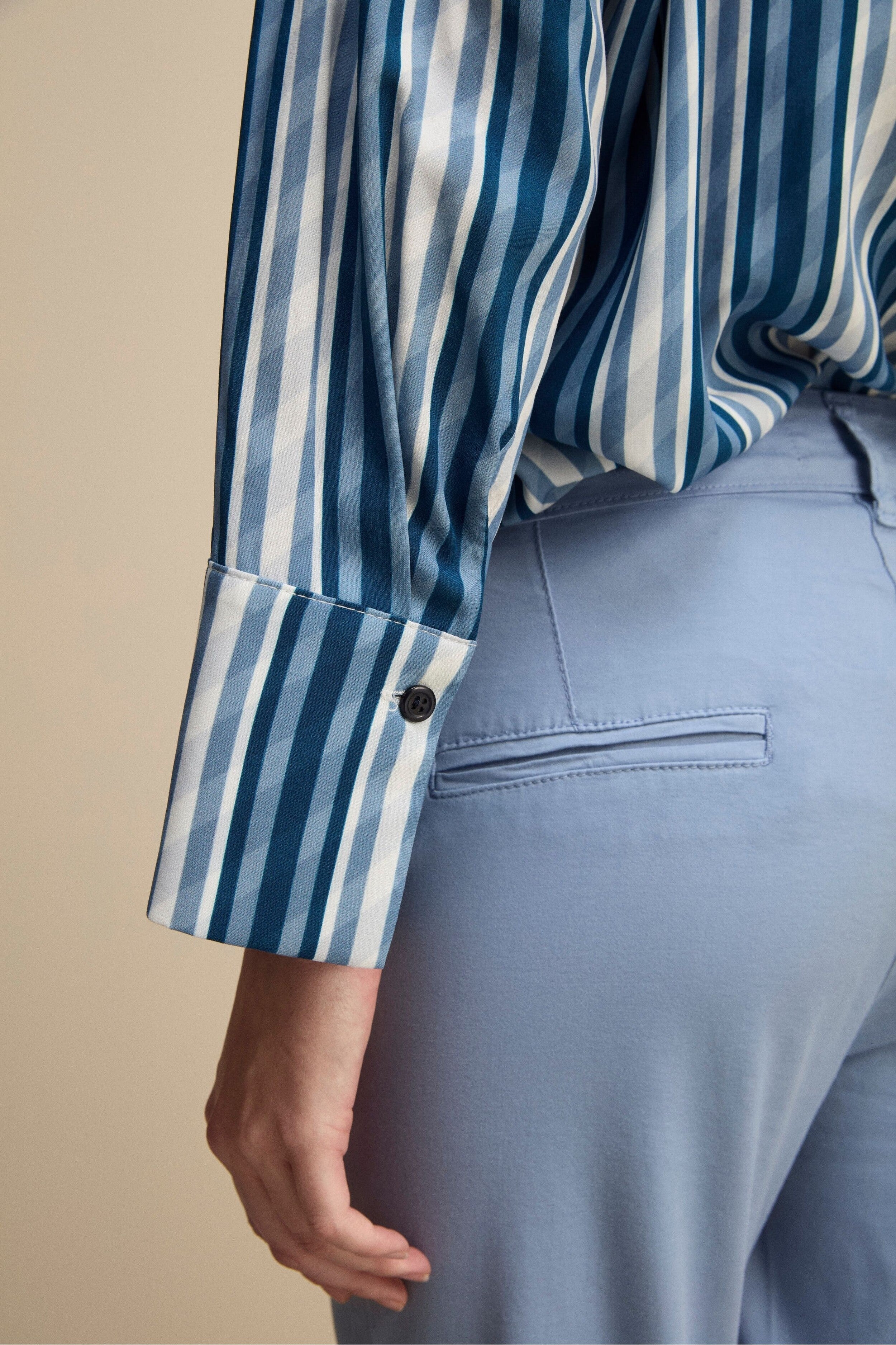 Camicia Over Scollo a V - BLU RIGATO