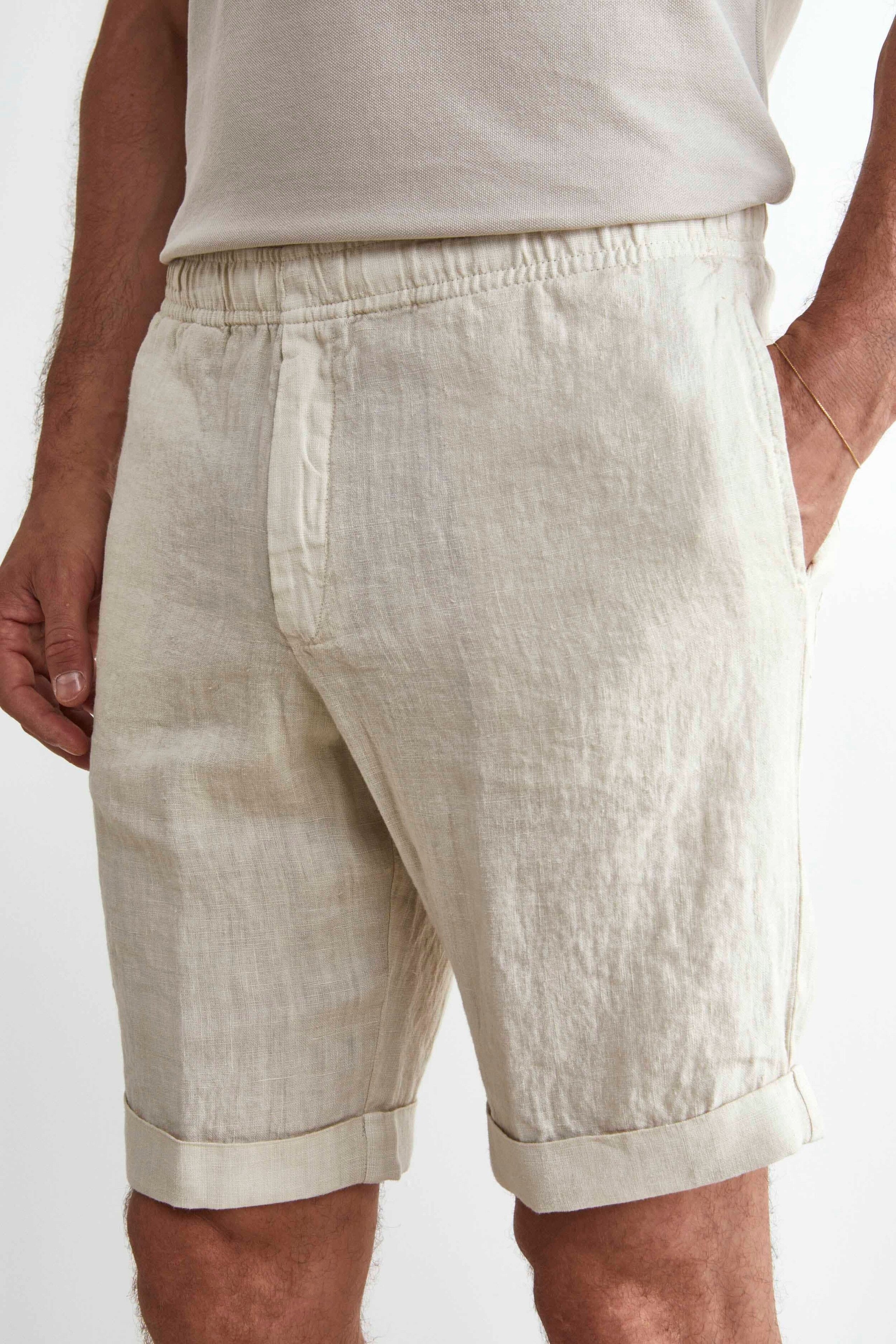 Bermuda Coulisse in Lino - BEIGE