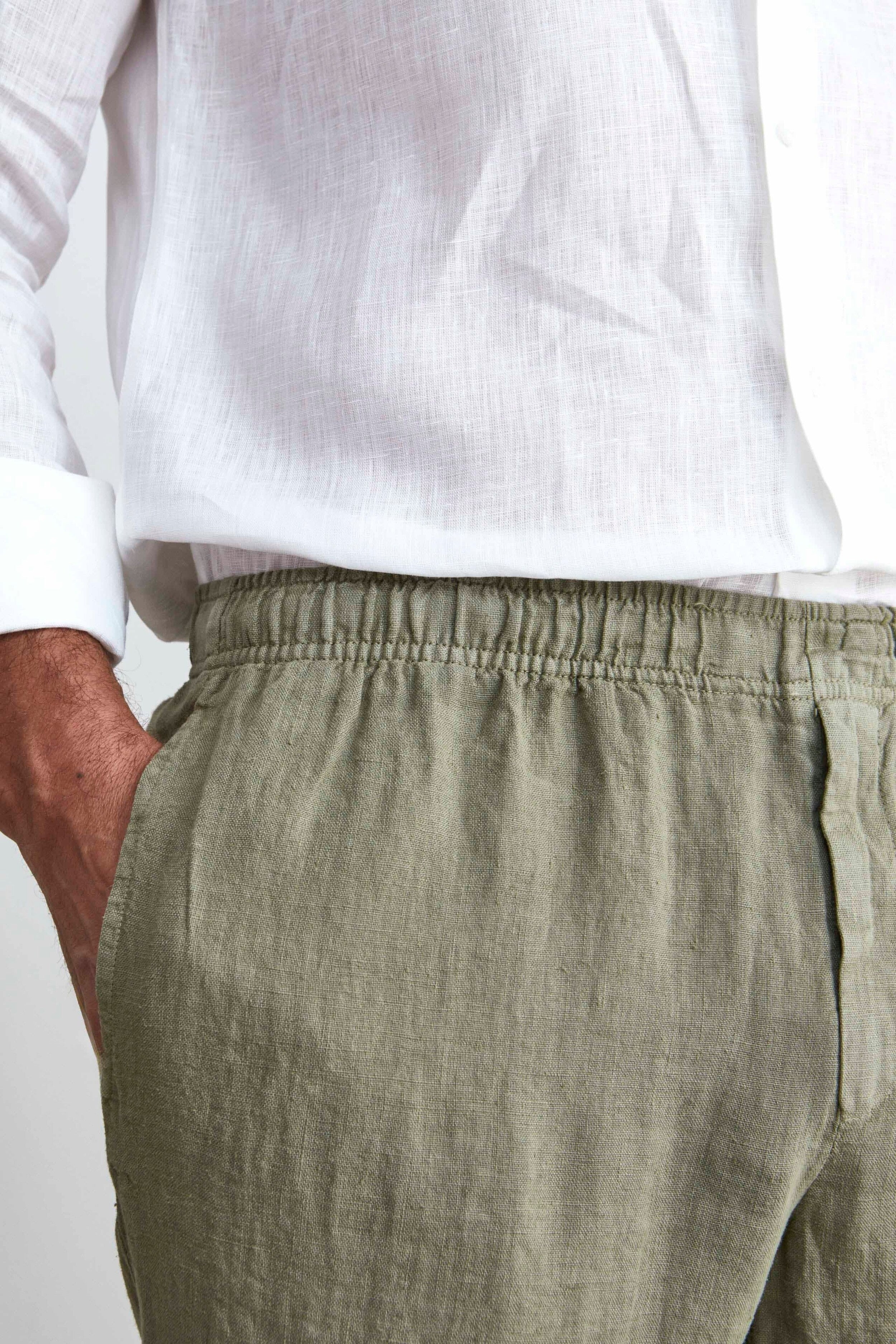 Pantalone in Lino con Coulisse - VERDE MILITARE