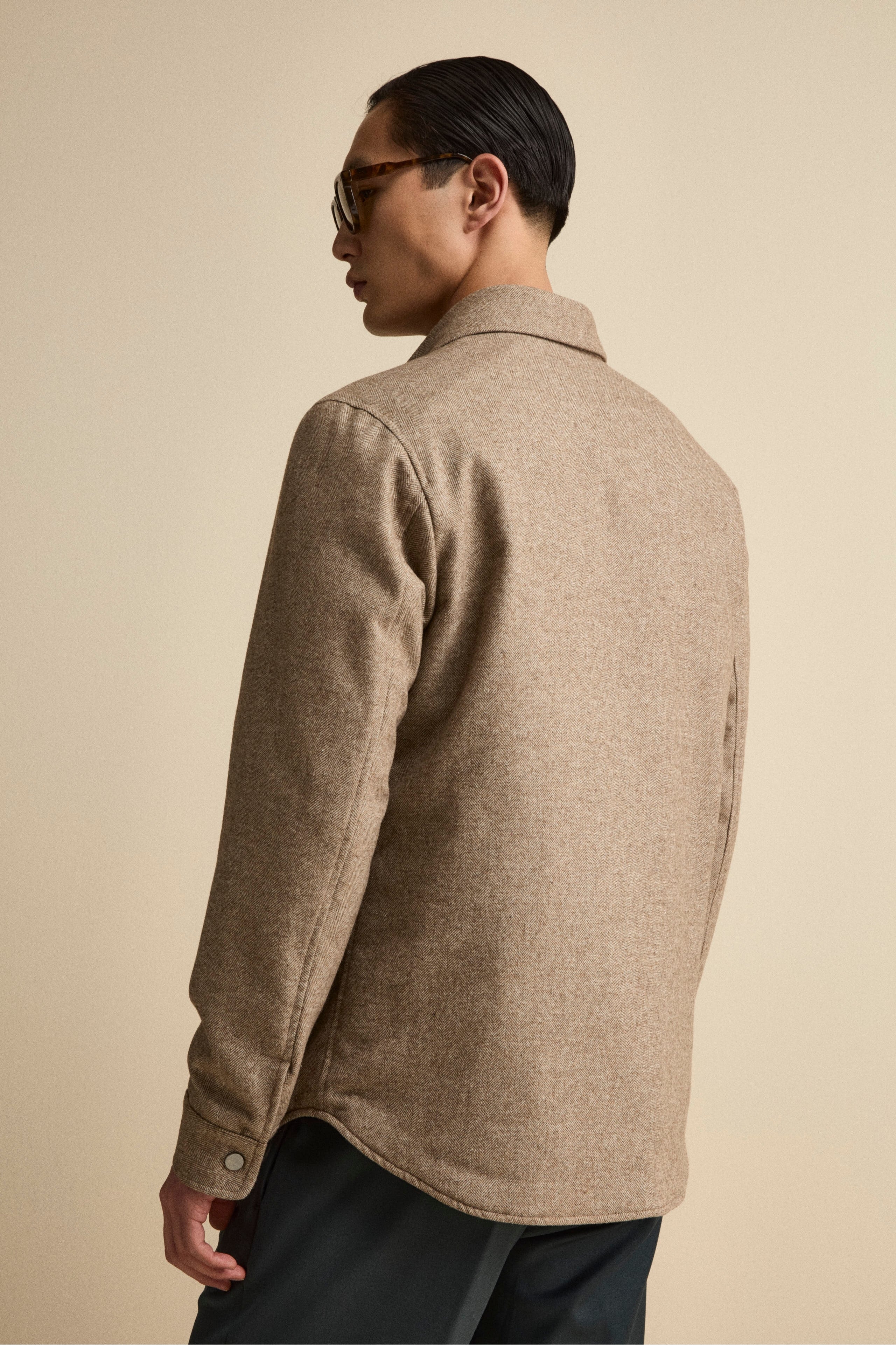 Overshirt Jacket in Wool Blend - Brown herringbone