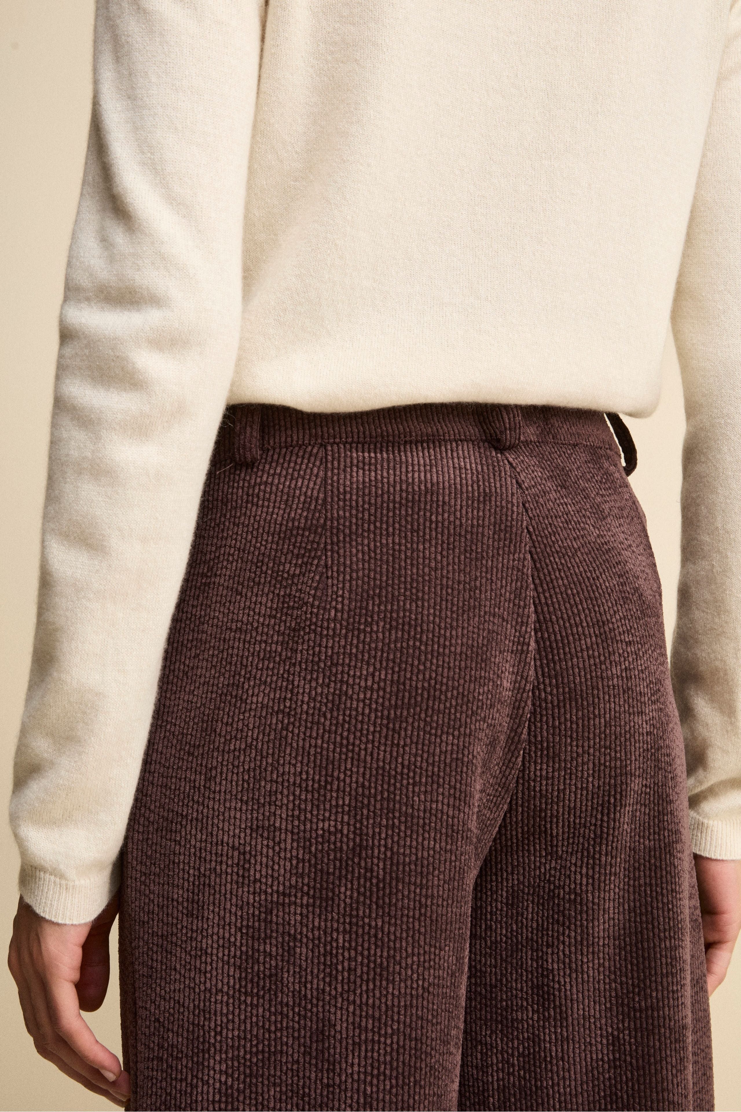 Cropped Wide-Leg Corduroy Trousers - Dark brown